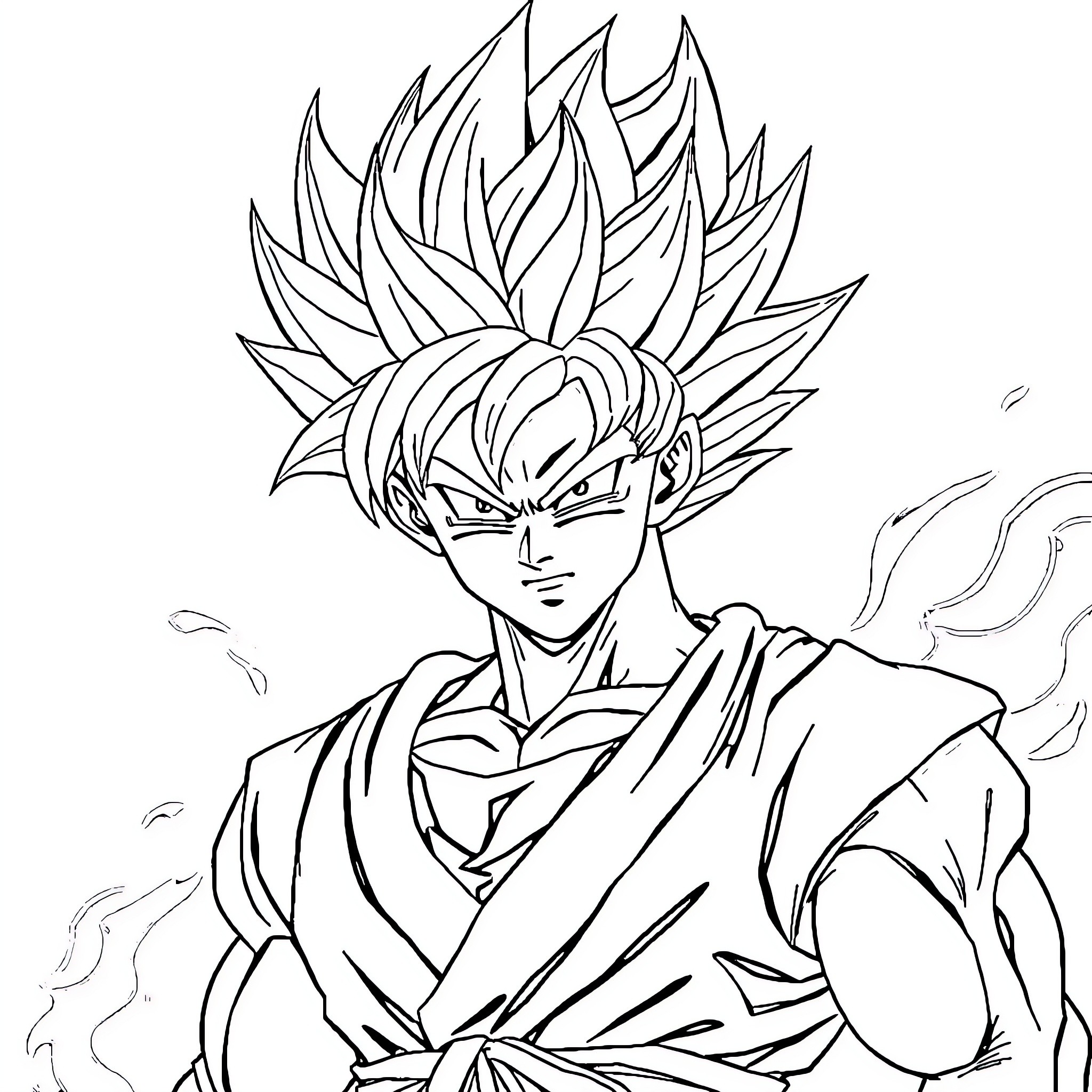 Goku unleashing powerful Super Saiyan transformation Coloring Page (free black-and-white line drawing printable PDF for all, from beginners to advanced learners, including children, teens, adults, and seniors)