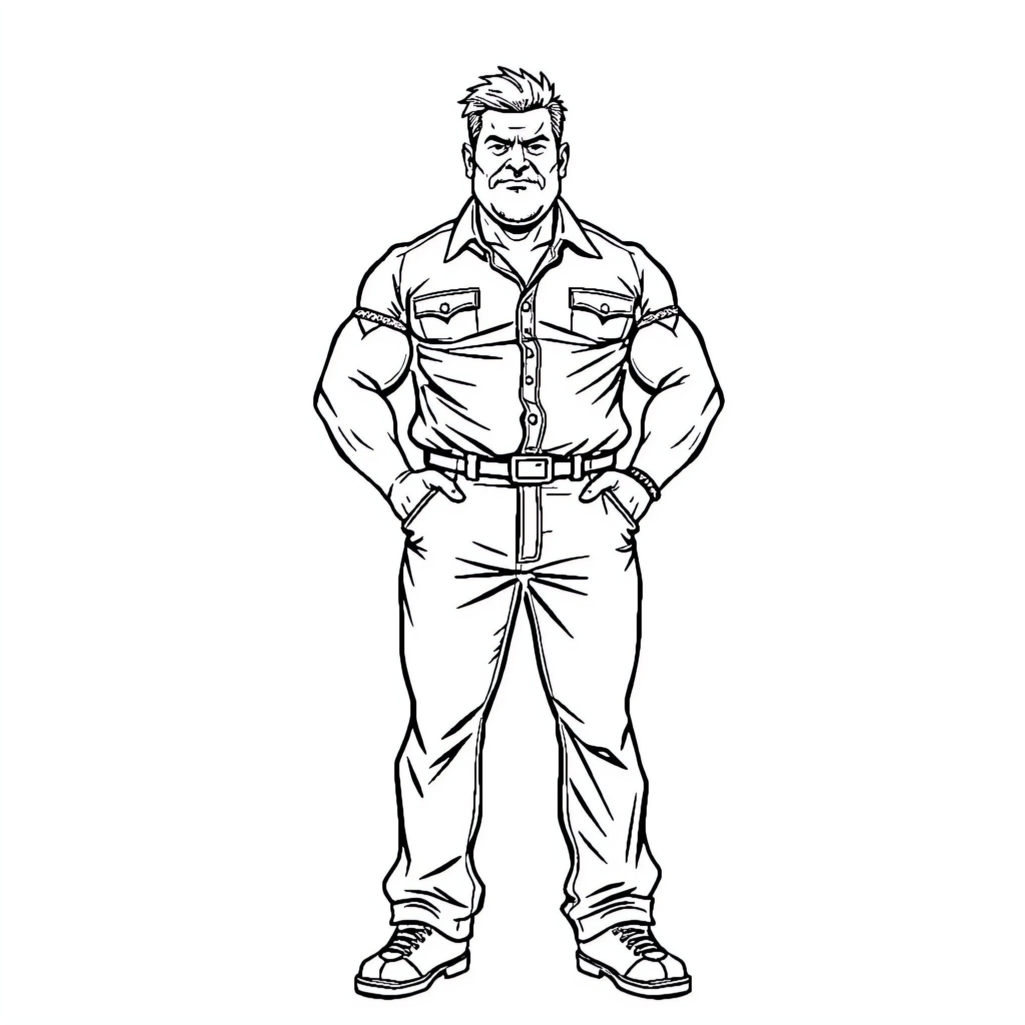Man standing confidently in casual outfit Coloring Page (free black-and-white line drawing printable PDF for all, from beginners to advanced learners, including children, teens, adults, and seniors)