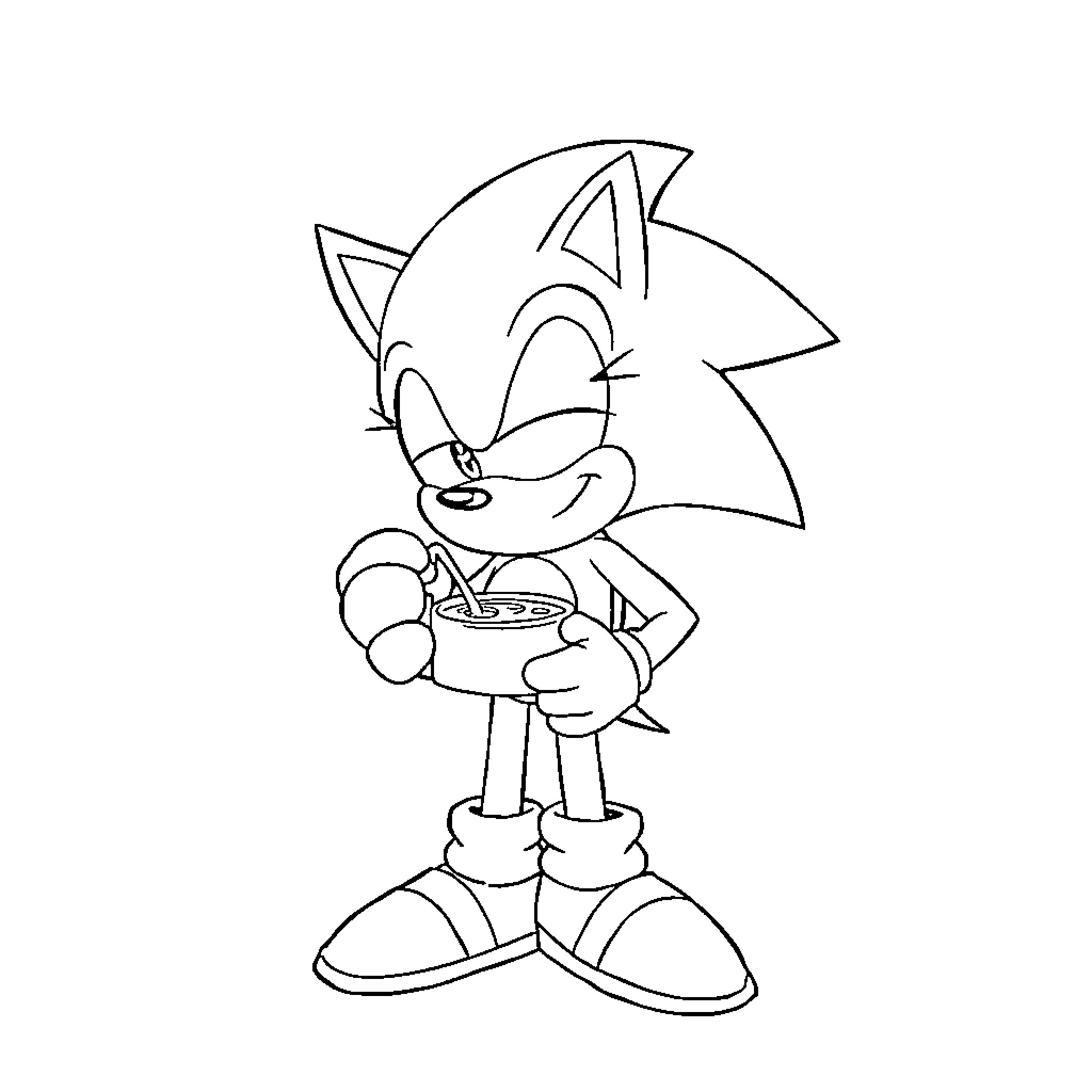 Sonic enjoying a tasty snack Coloring Page (free black-and-white line drawing printable PDF for all, from beginners to advanced learners, including children, teens, adults, and seniors)