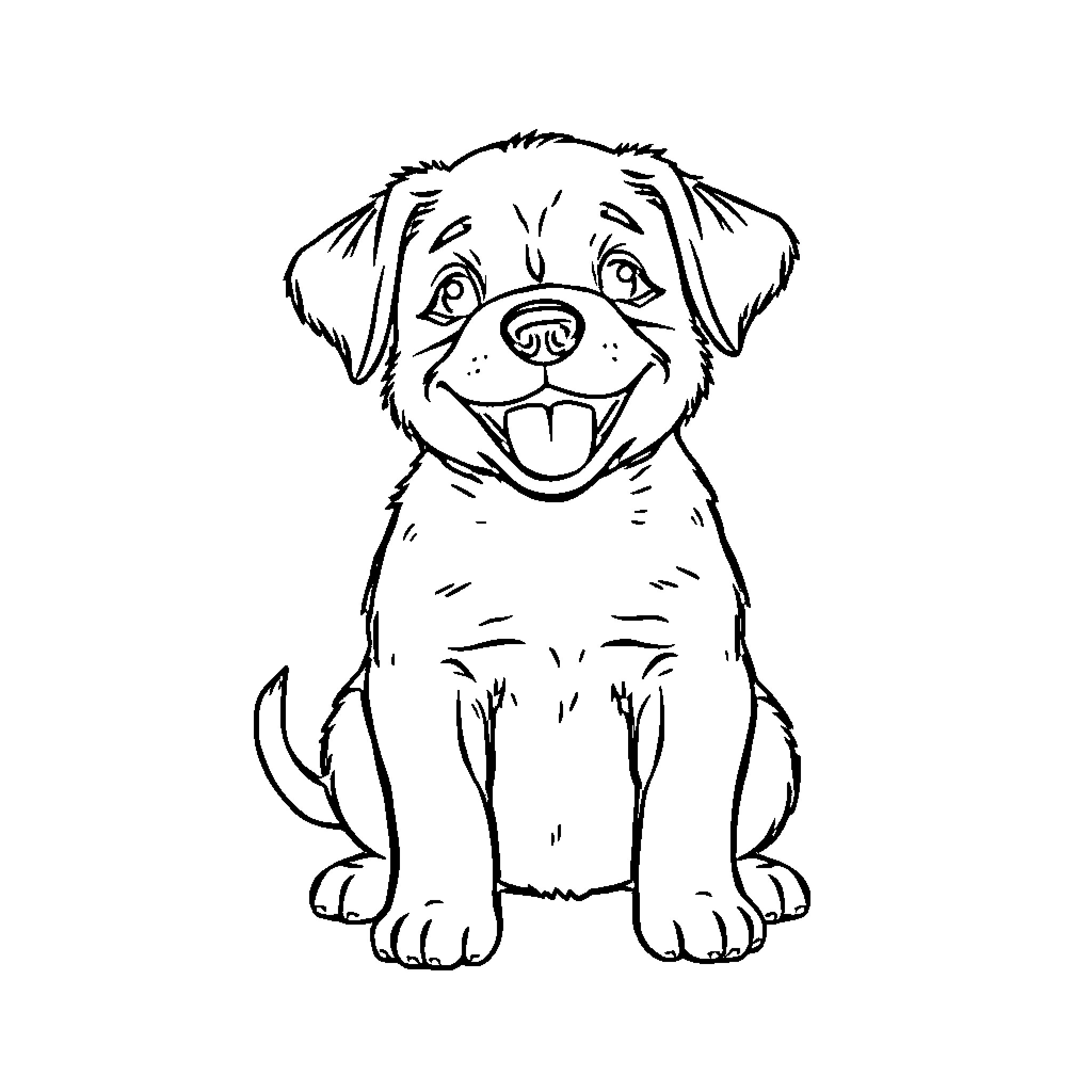 Puppy sitting with a happy expression Coloring Page (free black-and-white line drawing printable PDF for all, from beginners to advanced learners, including children, teens, adults, and seniors)