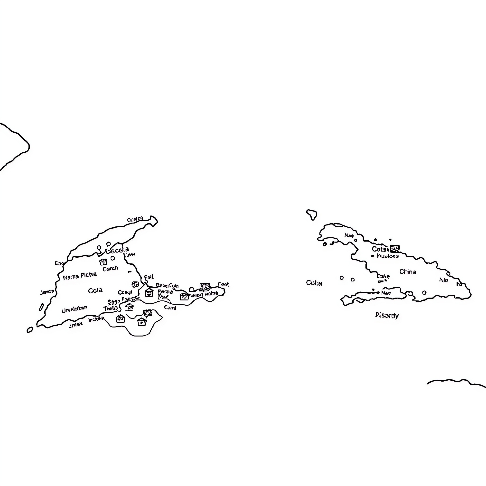 Cuba's Captivating Geography and Landmarks Coloring Page (free black-and-white line drawing printable PDF for all, from beginners to advanced learners, including children, teens, adults, and seniors)