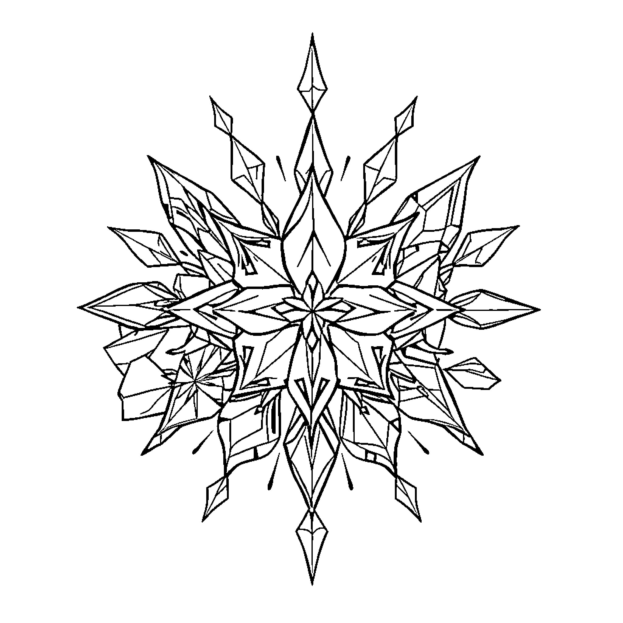 Gem-like Crystalline Structure Coloring Page (free black-and-white line drawing printable PDF for all, from beginners to advanced learners, including children, teens, adults, and seniors)