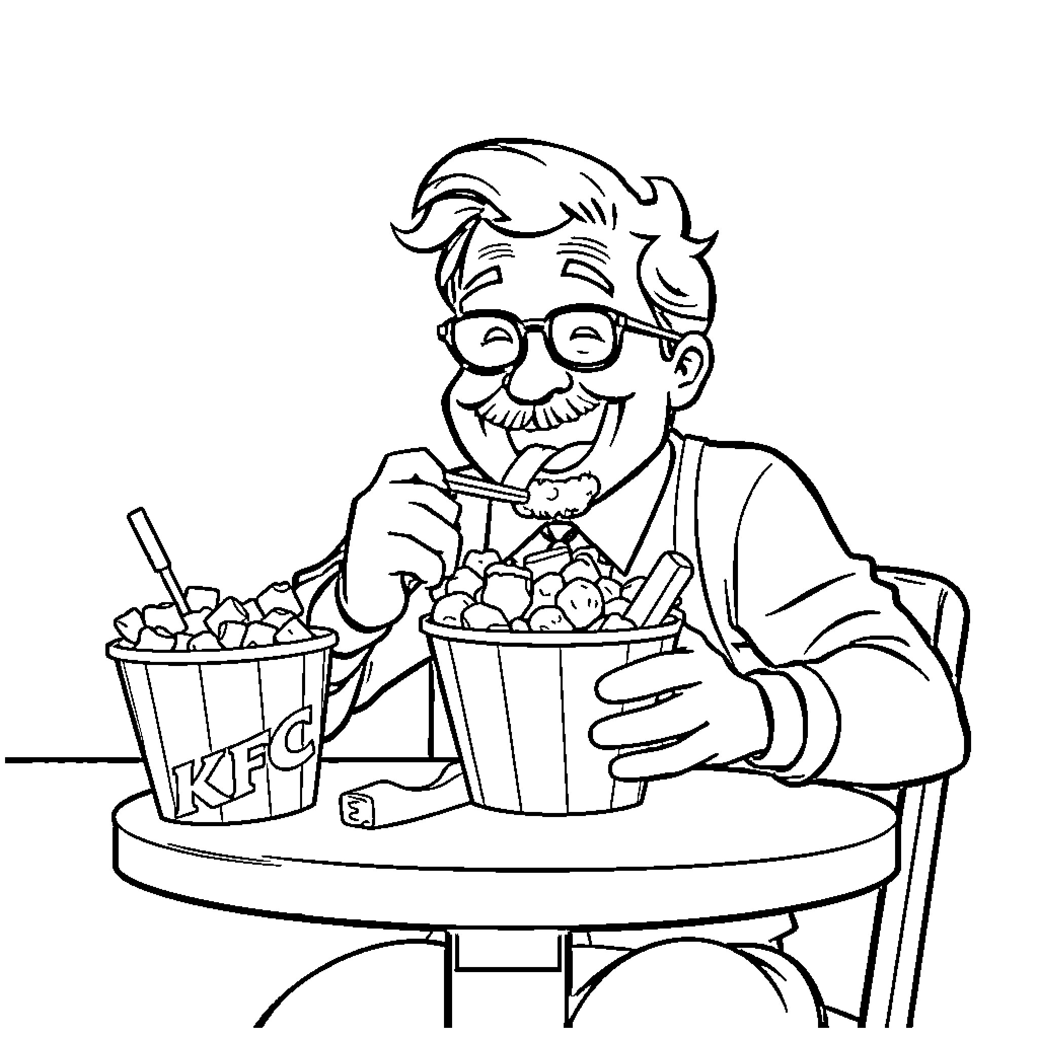Thomas Forrester enjoying a snack at the café Coloring Page (free black-and-white line drawing printable PDF for all, from beginners to advanced learners, including children, teens, adults, and seniors)