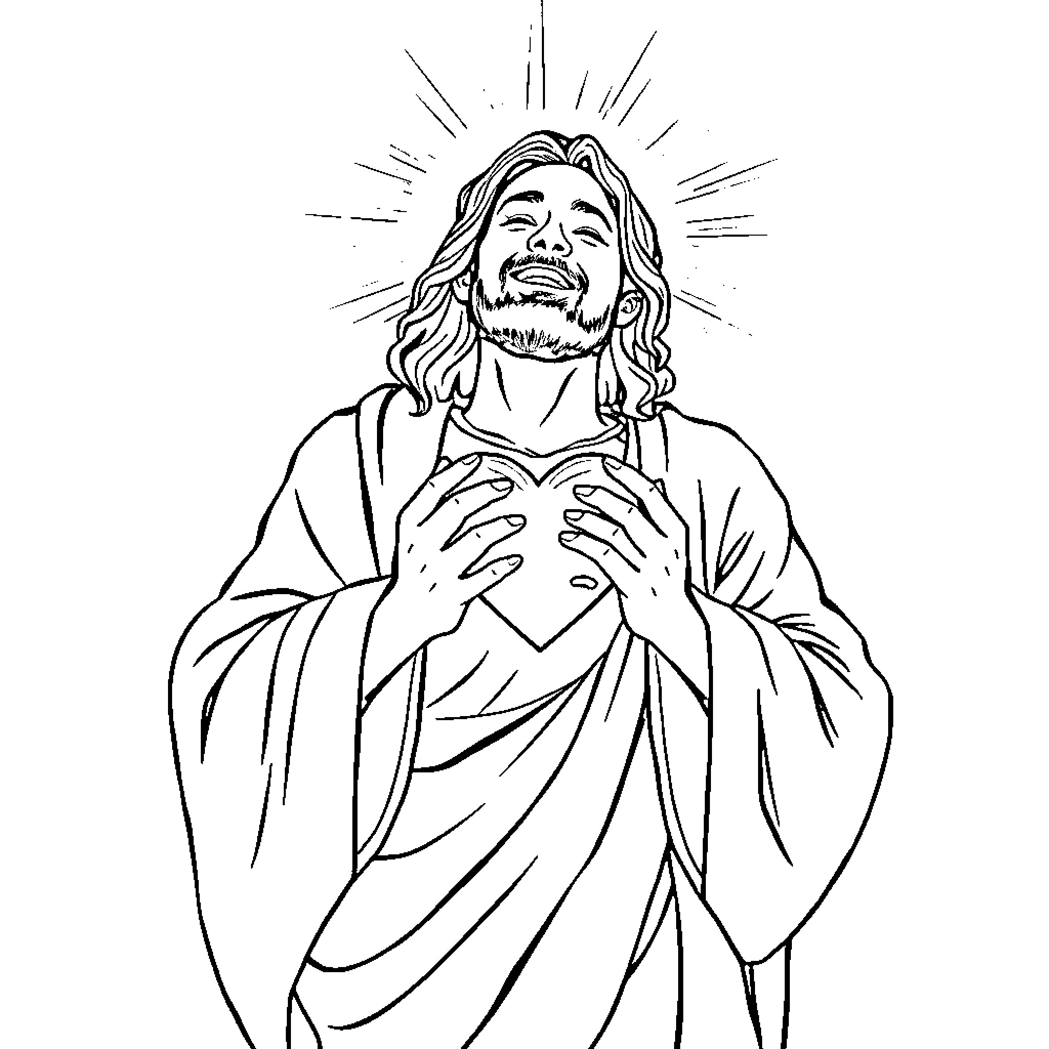 Jesus rejoicing with open arms Coloring Page (free black-and-white line drawing printable PDF for all, from beginners to advanced learners, including children, teens, adults, and seniors)