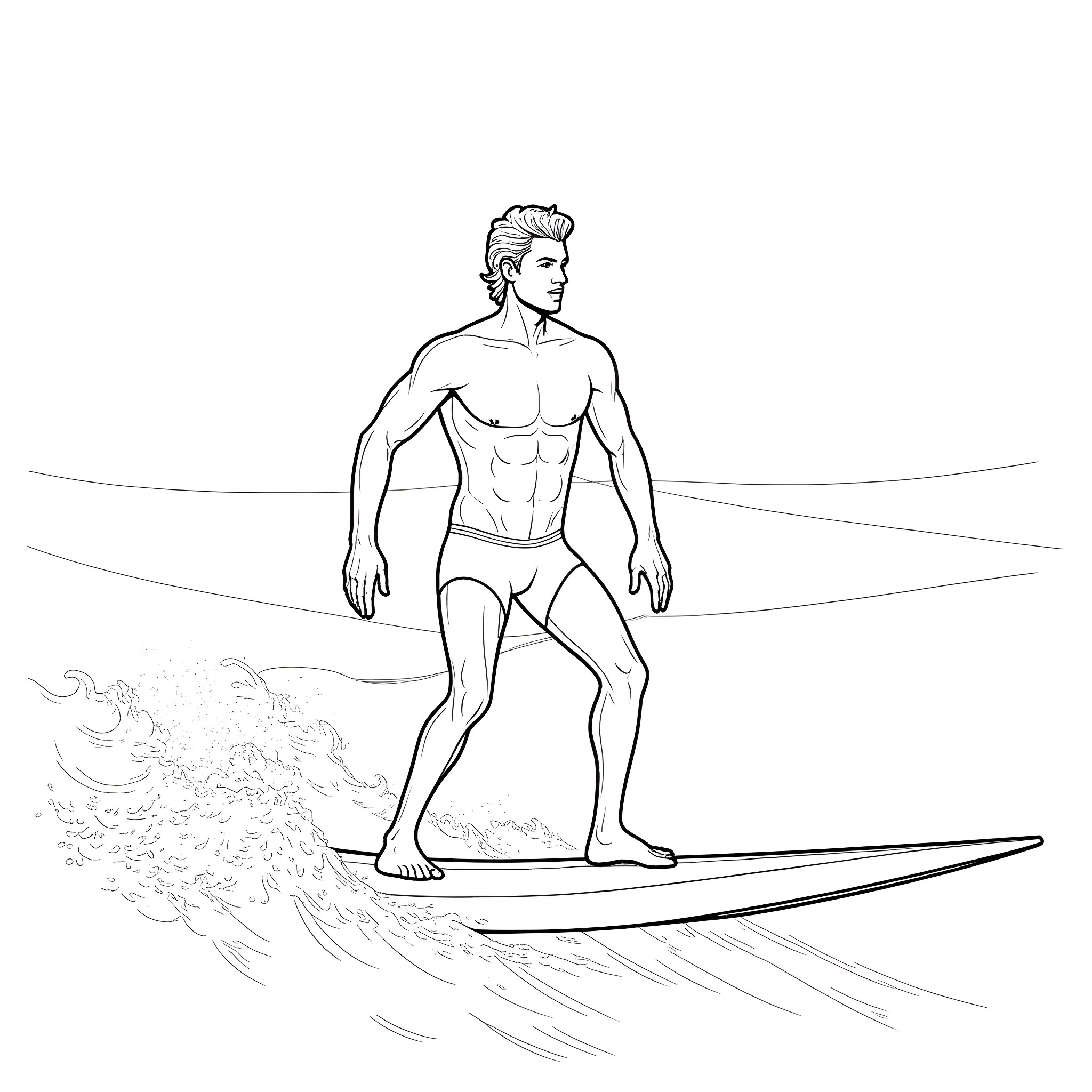 Carlos Delgado surfing the waves Coloring Page (free black-and-white line drawing printable PDF for all, from beginners to advanced learners, including children, teens, adults, and seniors)