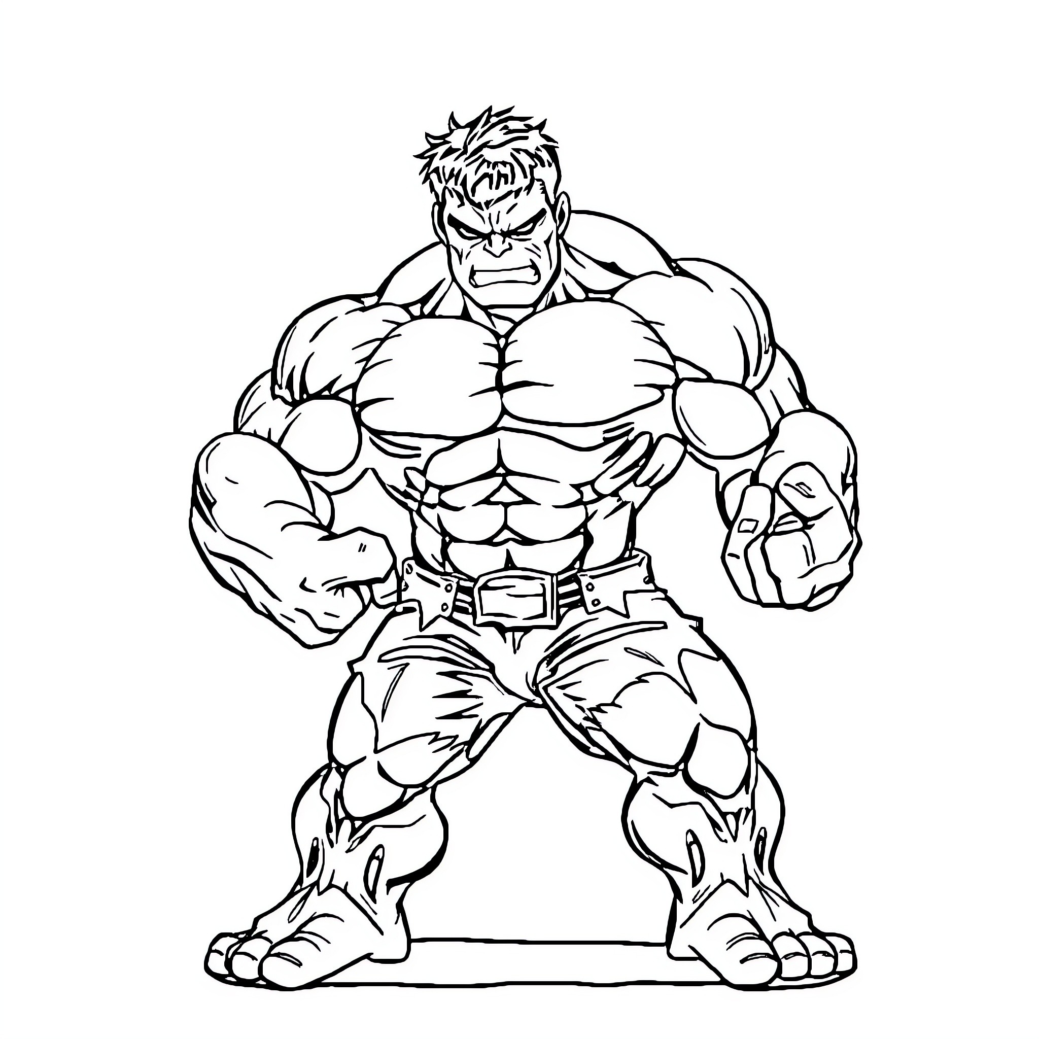 Hulk Unleashed: A Powerful Figure Flexing Muscles Coloring Page (free black-and-white line drawing printable PDF for all, from beginners to advanced learners, including children, teens, adults, and seniors)