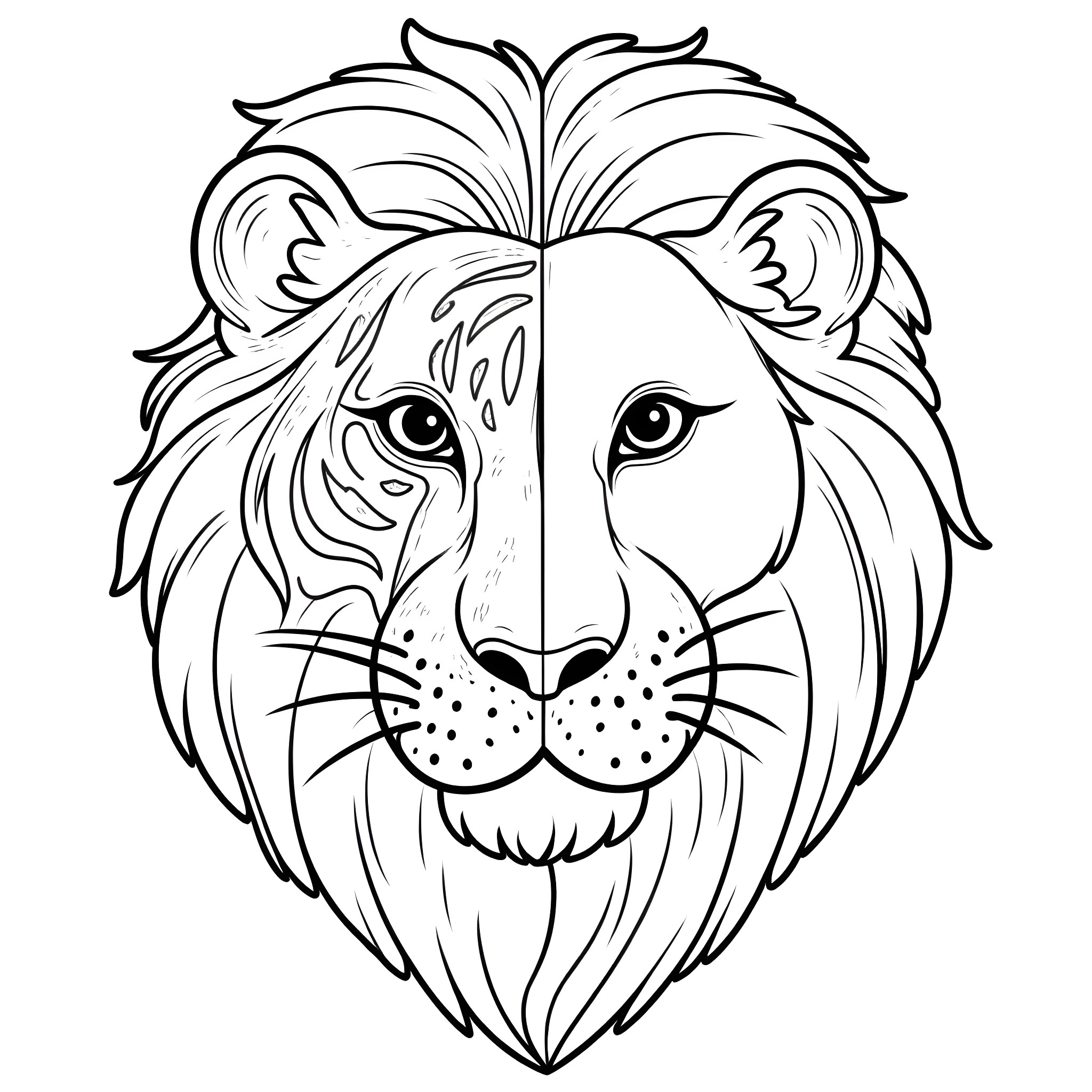 Tiger Lion Roaring with Fierce Expression Coloring Page (free black-and-white line drawing printable PDF for all, from beginners to advanced learners, including children, teens, adults, and seniors)