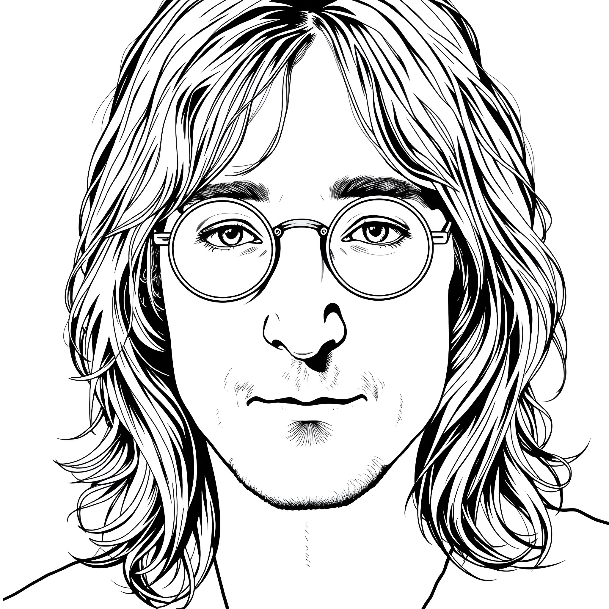 John Lennon in pensive contemplation Coloring Page (free black-and-white line drawing printable PDF for all, from beginners to advanced learners, including children, teens, adults, and seniors)