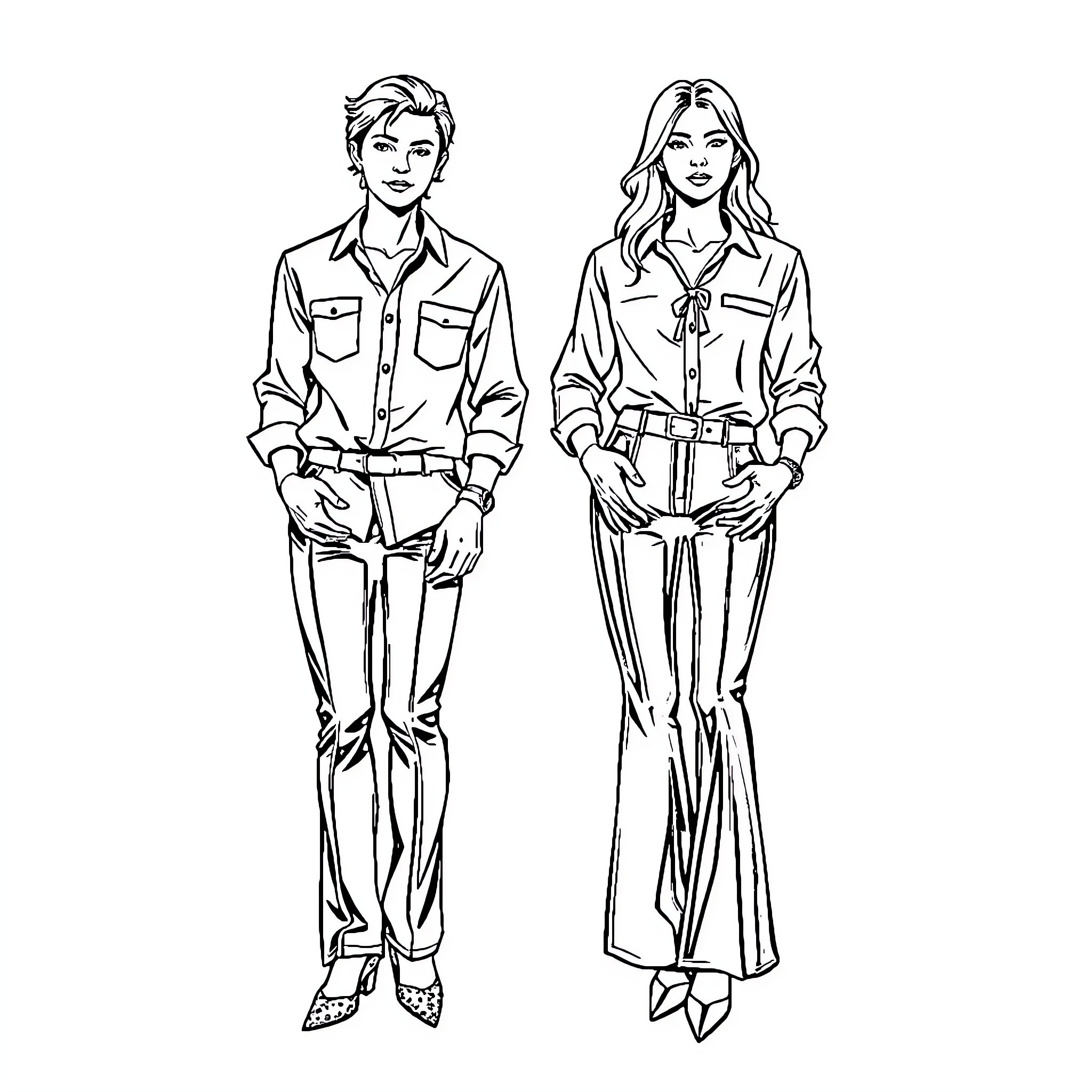 Clothing featuring stylish outfits and poses Coloring Page (free black-and-white line drawing printable PDF for all, from beginners to advanced learners, including children, teens, adults, and seniors)