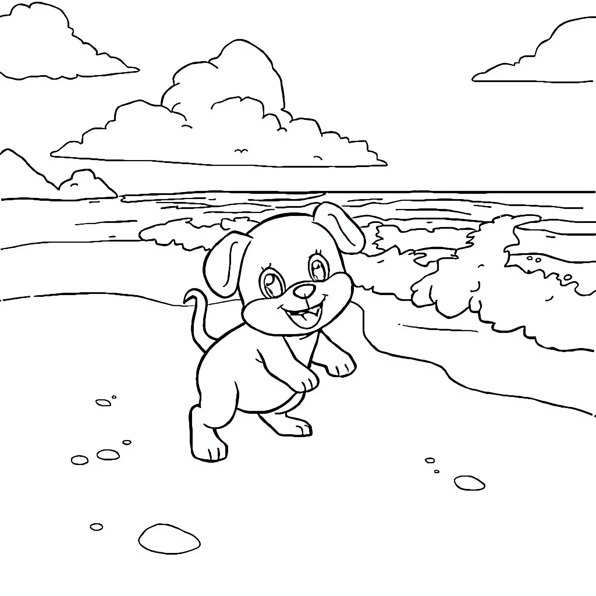 Labubu's Seaside Adventure Coloring Page (free black-and-white line drawing printable PDF for all, from beginners to advanced learners, including children, teens, adults, and seniors)