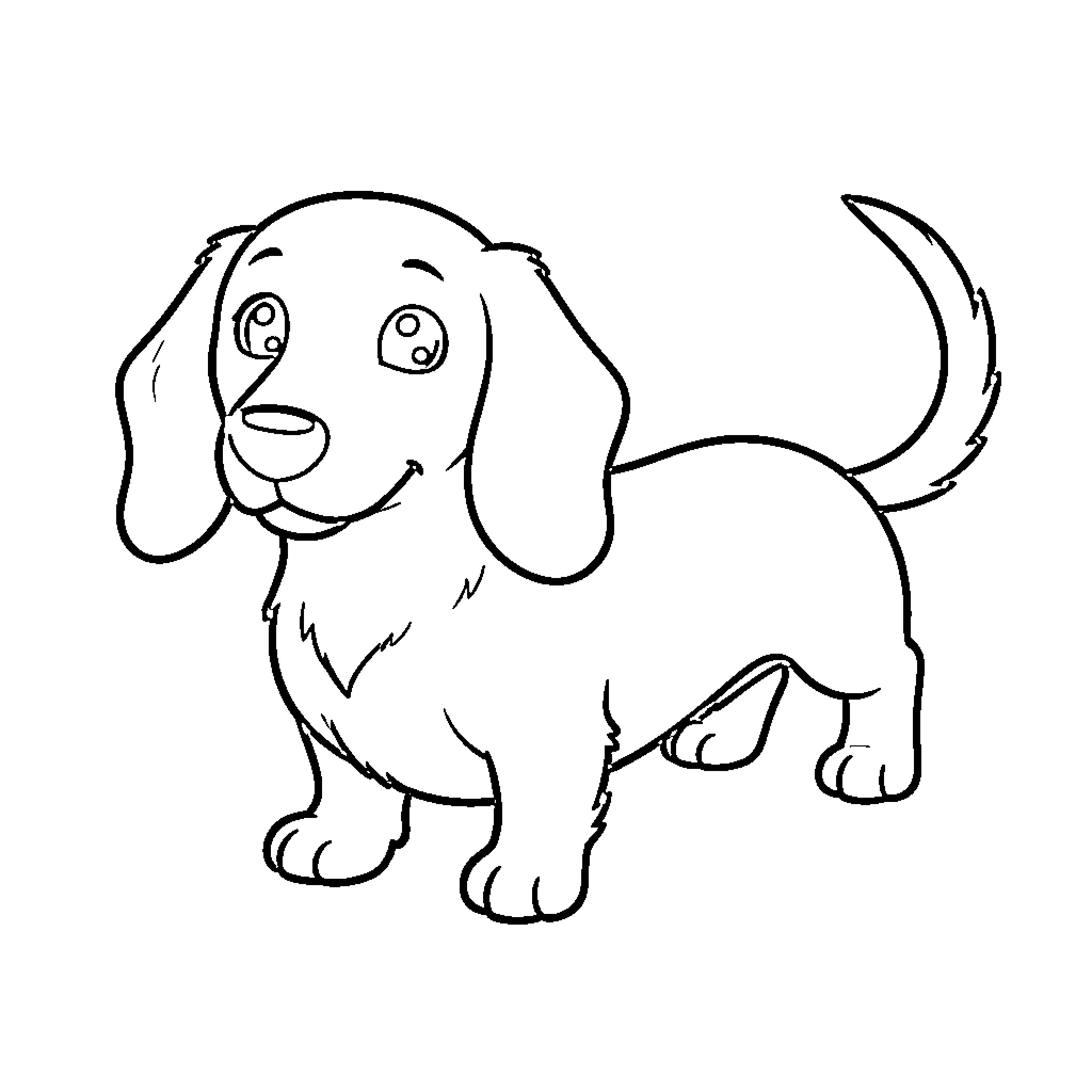 Perro Salchicha playing happily Coloring Page (free black-and-white line drawing printable PDF for all, from beginners to advanced learners, including children, teens, adults, and seniors)