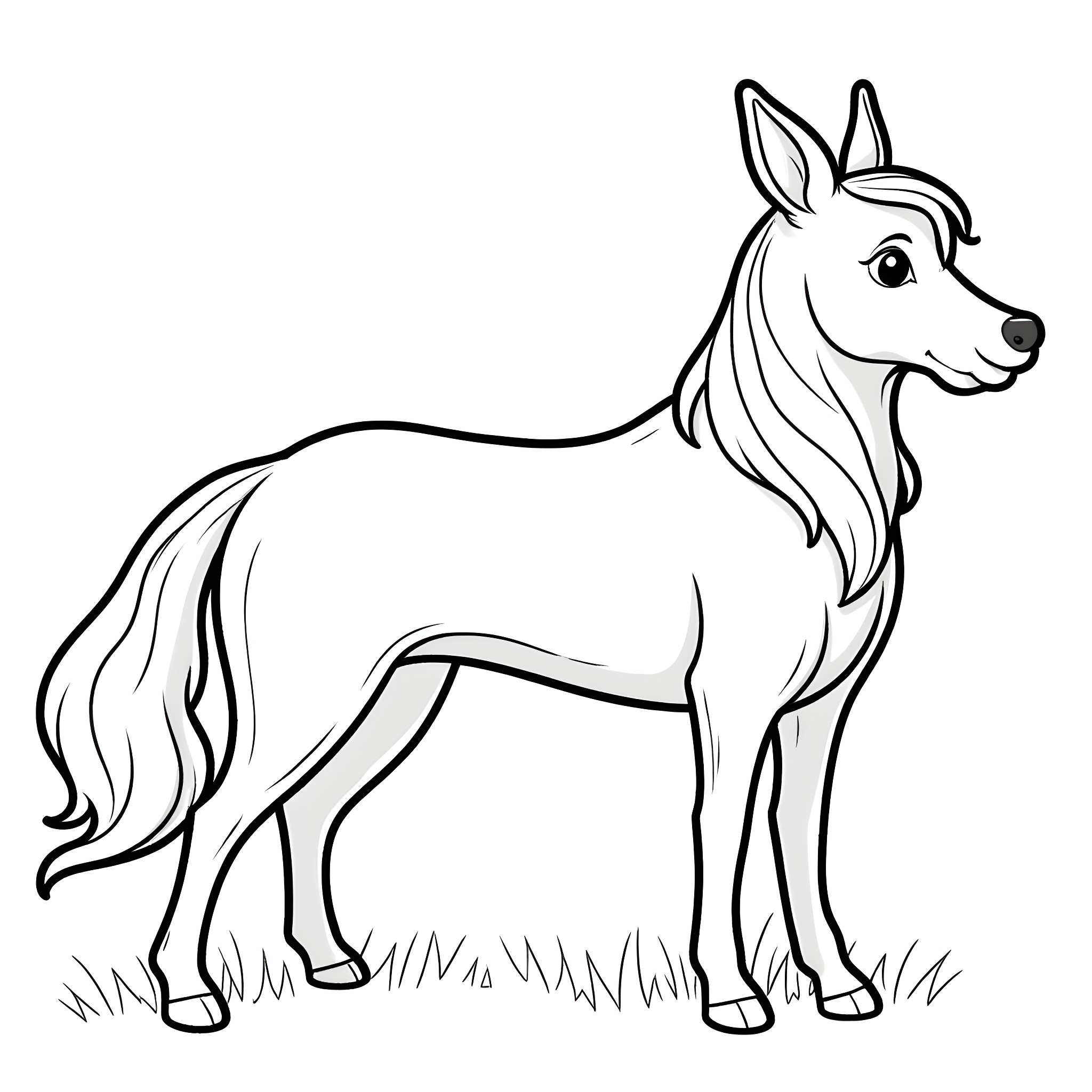 Lag Tin Tin Deer standing in meadow Coloring Page (free black-and-white line drawing printable PDF for all, from beginners to advanced learners, including children, teens, adults, and seniors)
