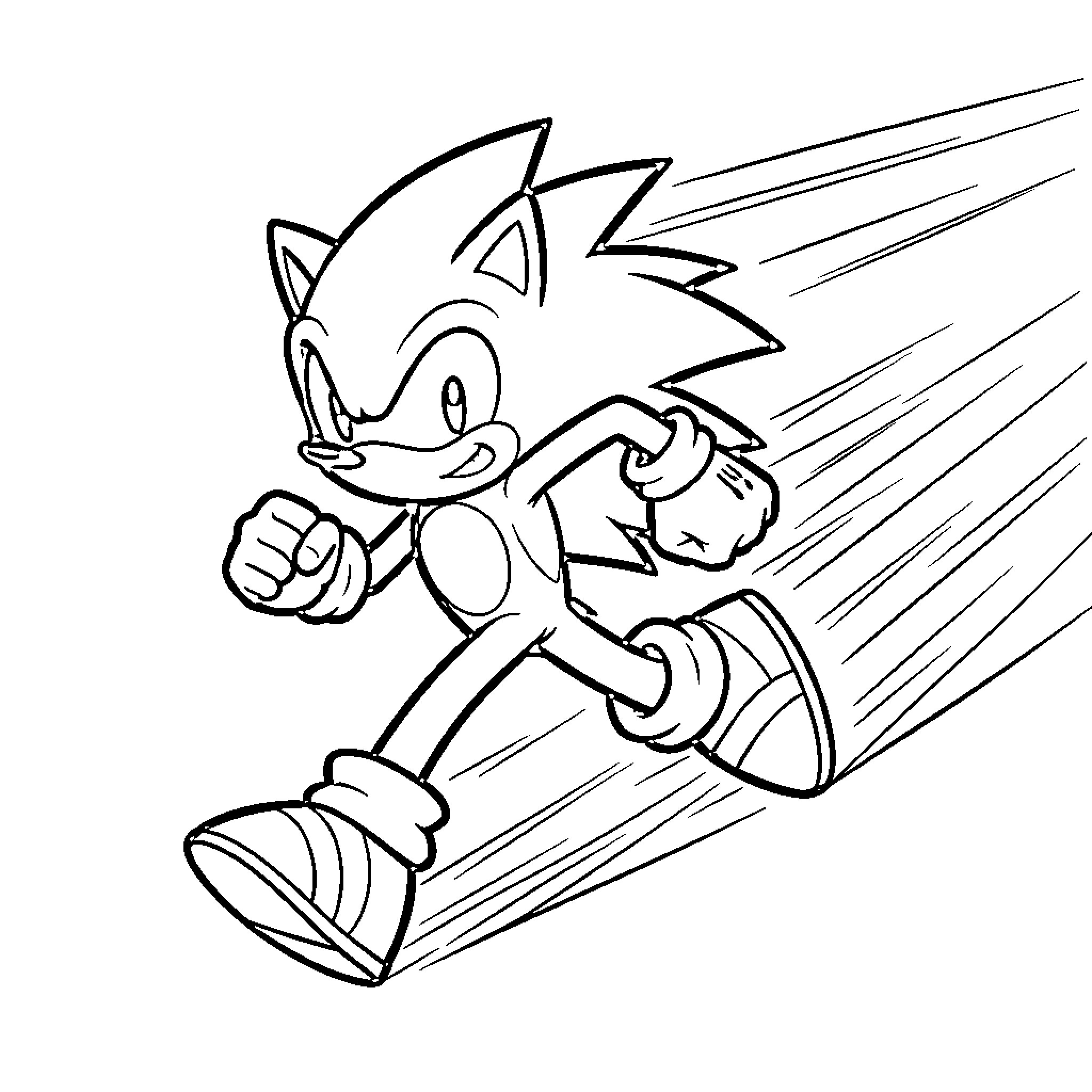 Sonic running fast with a determined expression Coloring Page (free black-and-white line drawing printable PDF for all, from beginners to advanced learners, including children, teens, adults, and seniors)