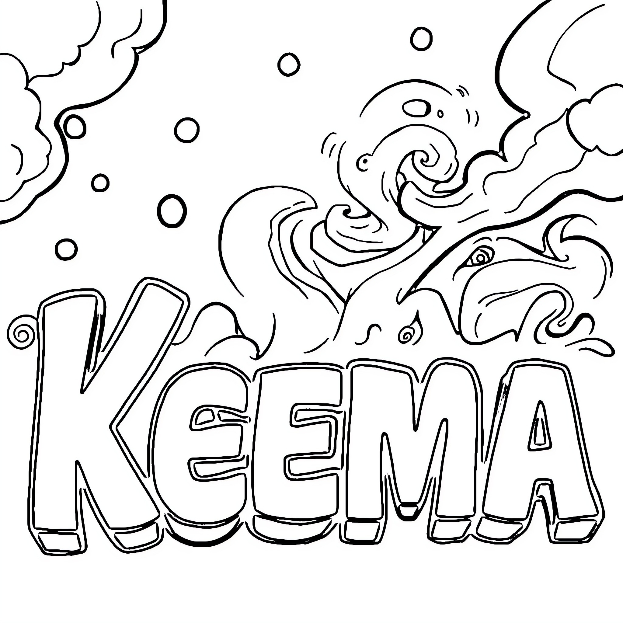 Keema's Whimsical Doodle Illustration Coloring Page (free black-and-white line drawing printable PDF for all, from beginners to advanced learners, including children, teens, adults, and seniors)