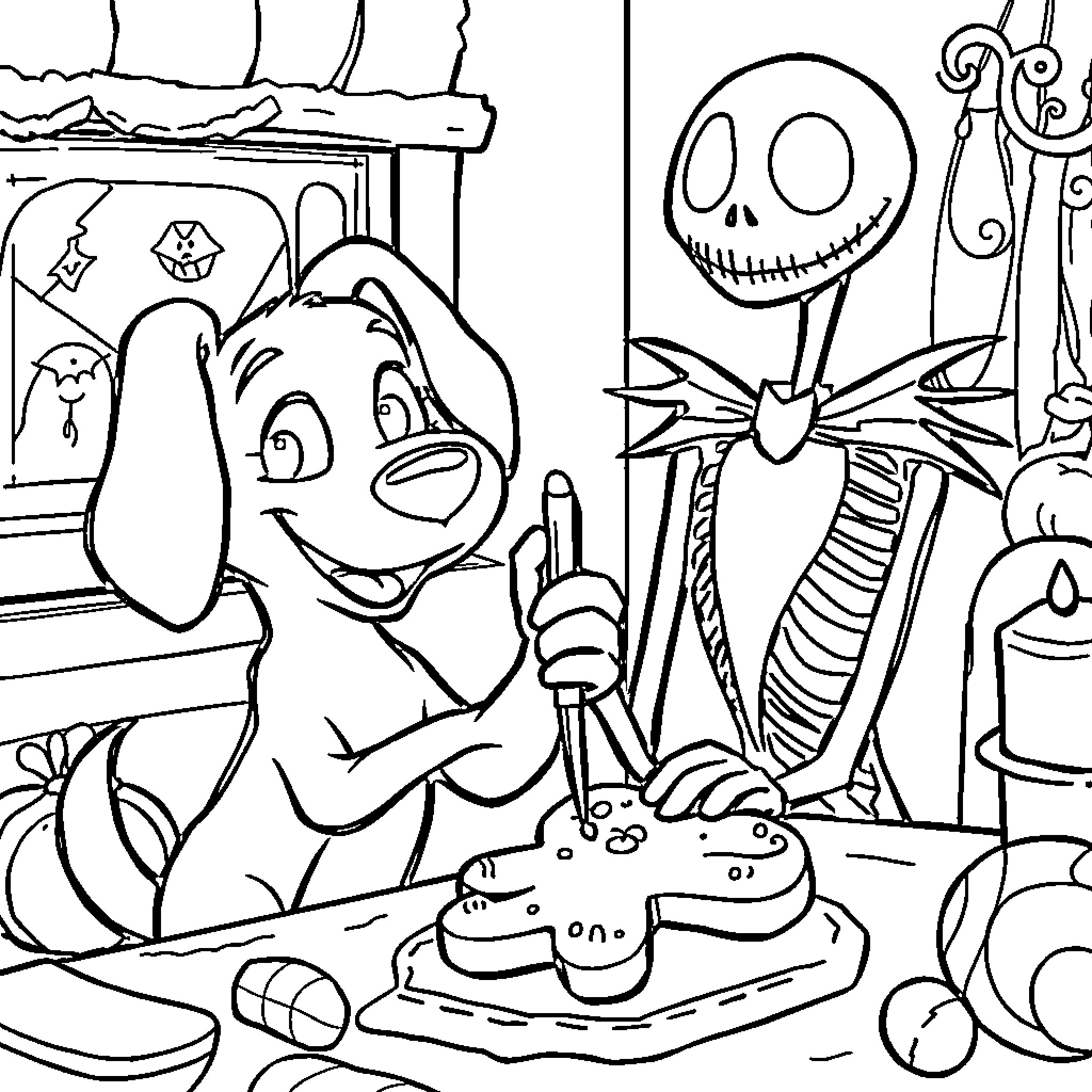 Bluey's Halloween Party with Spooky Friends Coloring Page (free black-and-white line drawing printable PDF for all, from beginners to advanced learners, including children, teens, adults, and seniors)