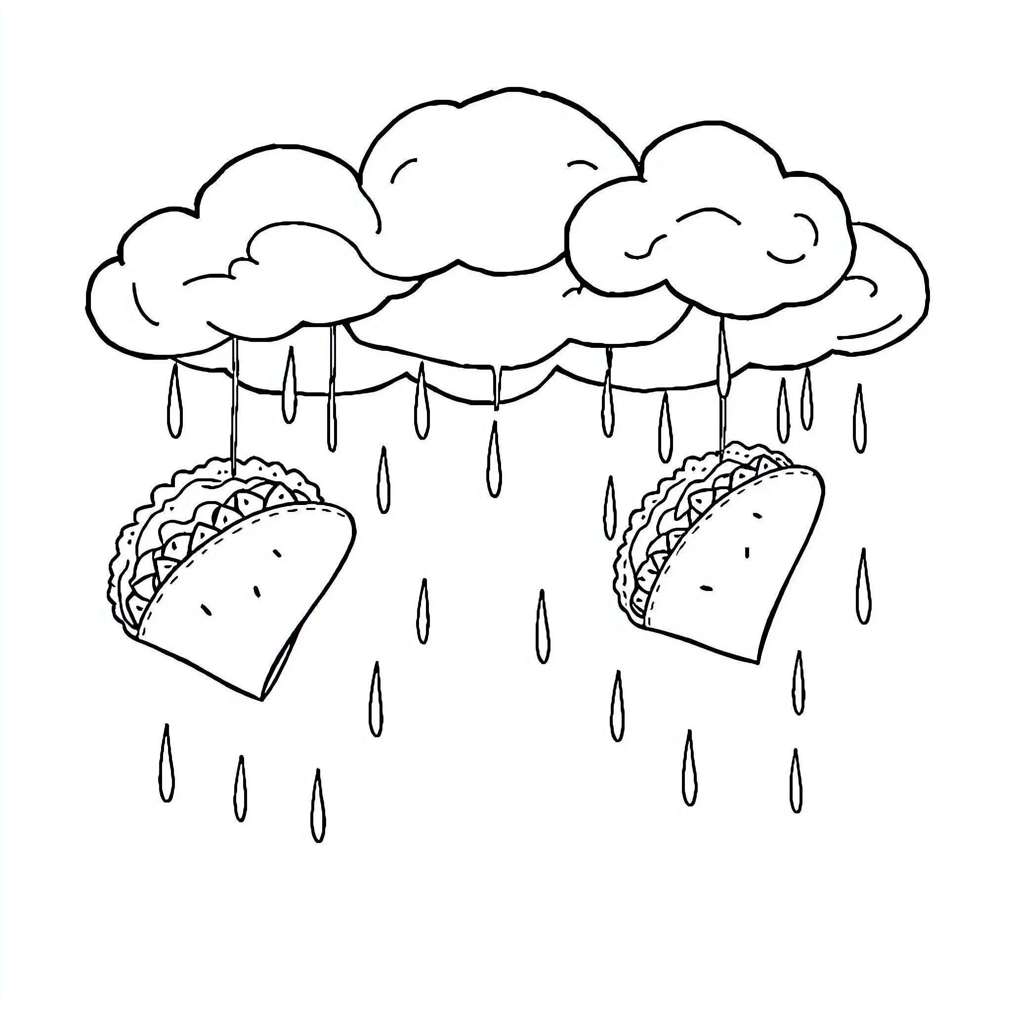 Taco Shelter from the Storm Coloring Page (free black-and-white line drawing printable PDF for all, from beginners to advanced learners, including children, teens, adults, and seniors)