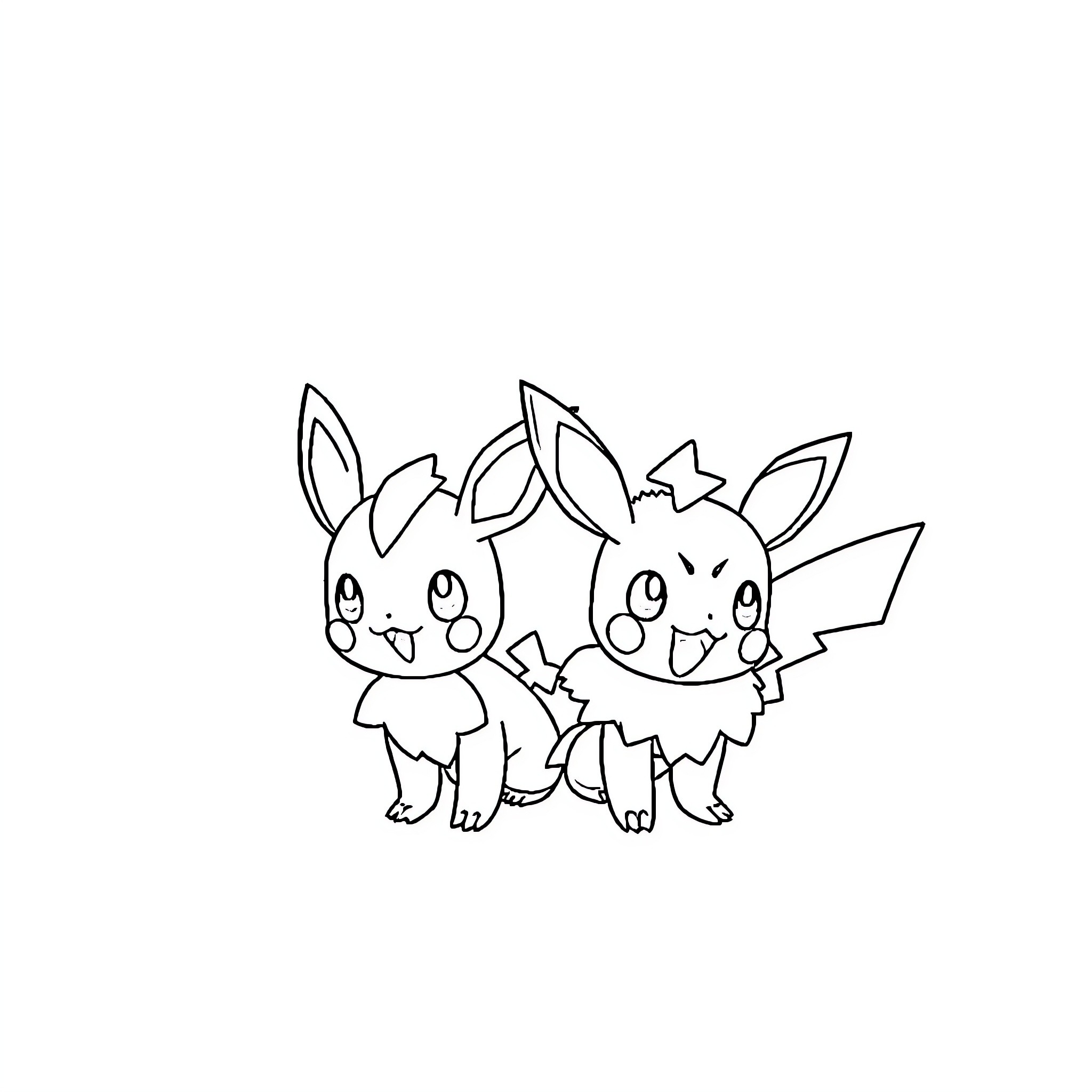 Pokémon Playful Companions Coloring Page (free black-and-white line drawing printable PDF for all, from beginners to advanced learners, including children, teens, adults, and seniors)