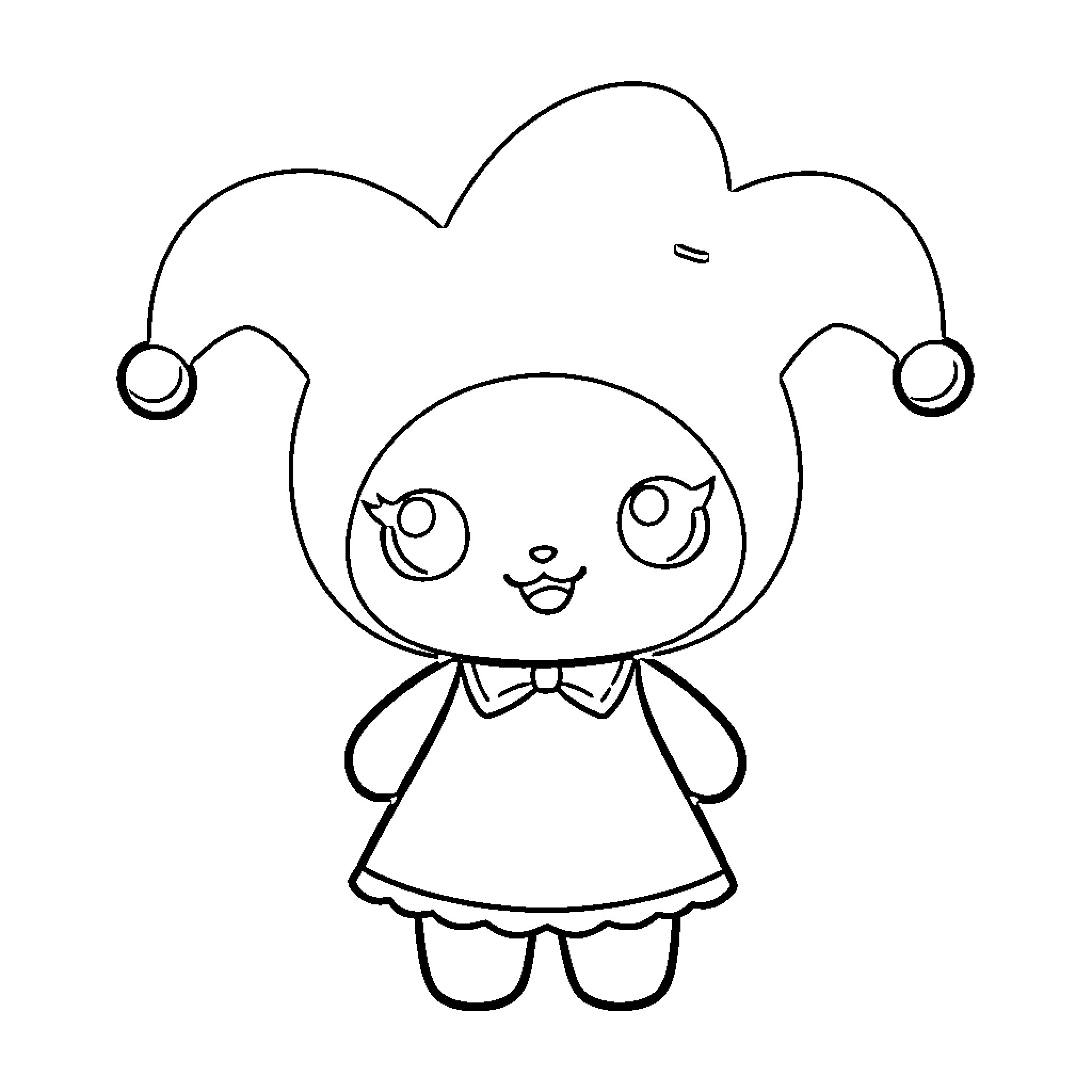 Kuromi smiling and posing playfully Coloring Page (free black-and-white line drawing printable PDF for all, from beginners to advanced learners, including children, teens, adults, and seniors)