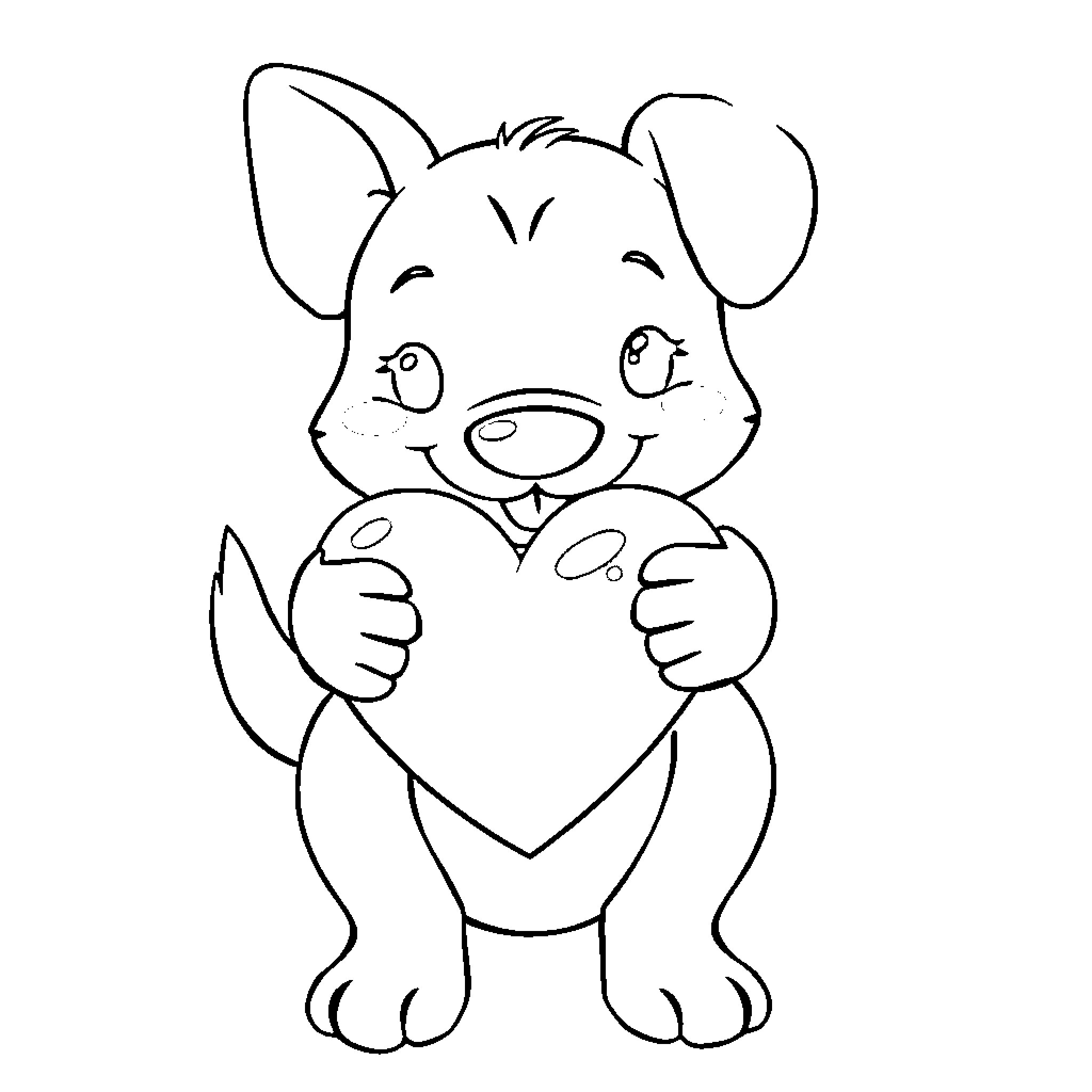Bluey holding a heart-shaped object with joy Coloring Page (free black-and-white line drawing printable PDF for all, from beginners to advanced learners, including children, teens, adults, and seniors)