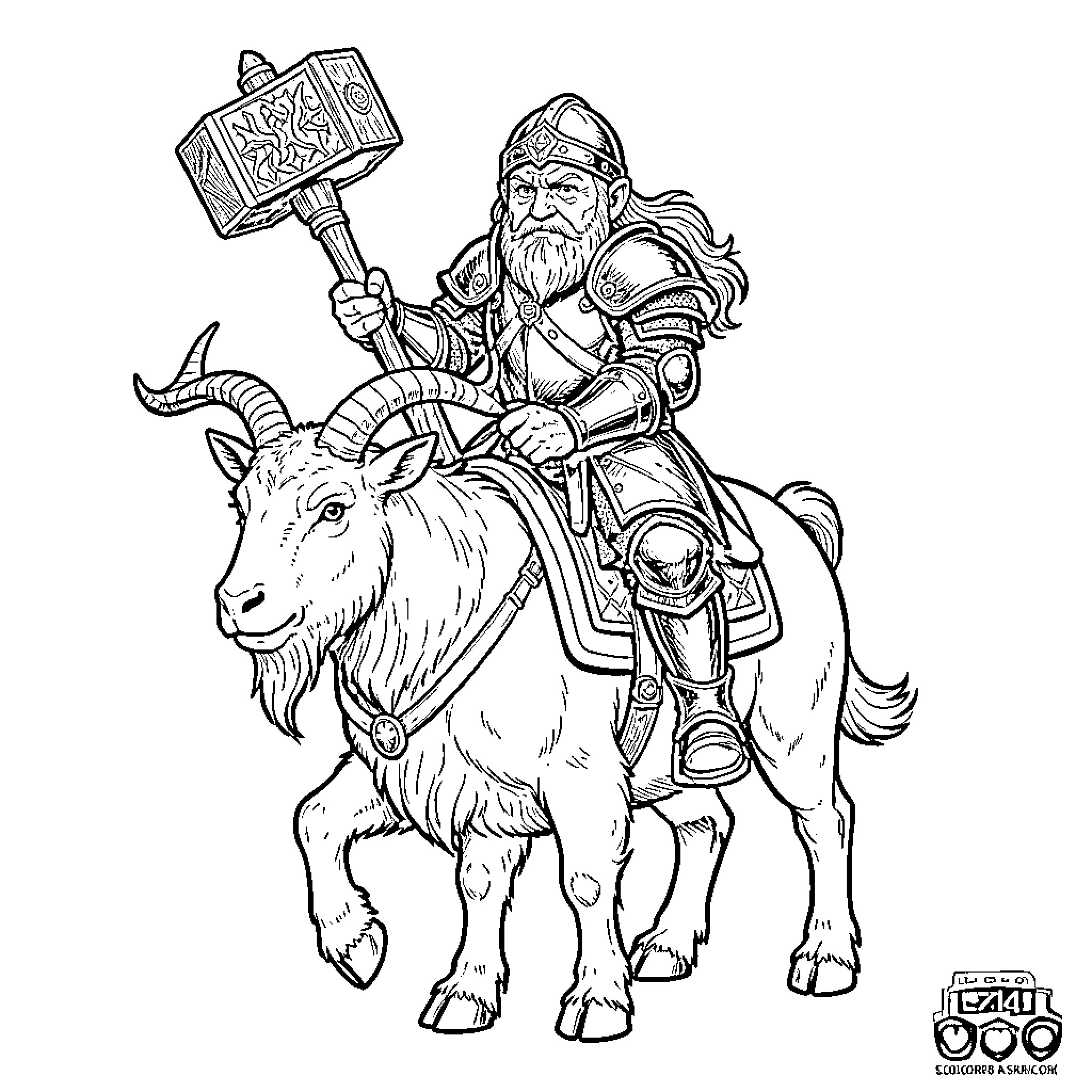 Nain the Warrior on a Mighty Steed Coloring Page (free black-and-white line drawing printable PDF for all, from beginners to advanced learners, including children, teens, adults, and seniors)