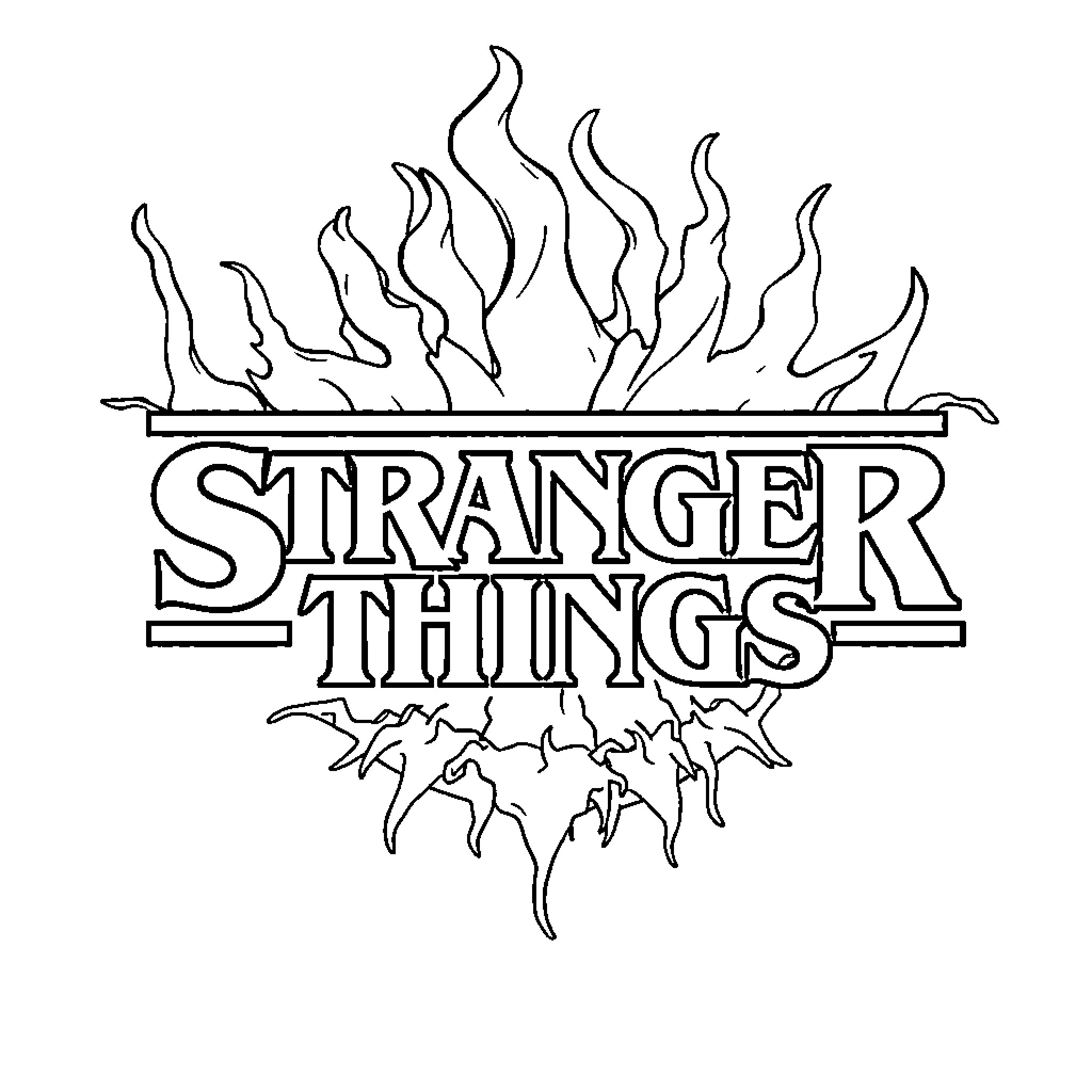 Stranger Things Mysterious and Spooky Logo Coloring Page (free black-and-white line drawing printable PDF for all, from beginners to advanced learners, including children, teens, adults, and seniors)