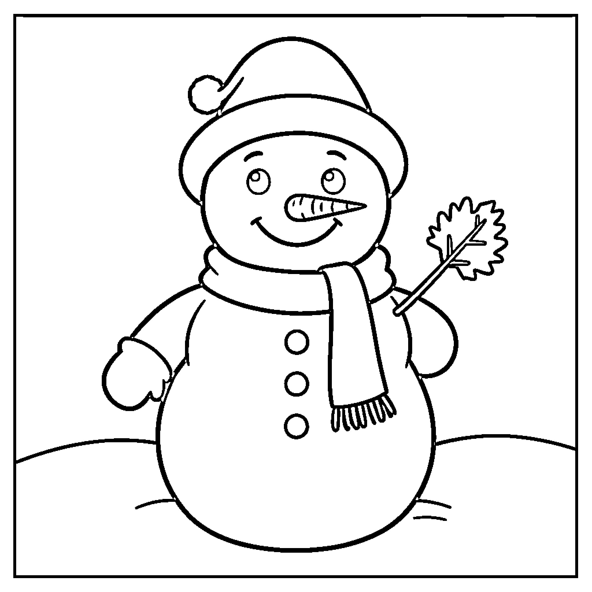 Snowman waving with a friendly expression Coloring Page (free black-and-white line drawing printable PDF for all, from beginners to advanced learners, including children, teens, adults, and seniors)