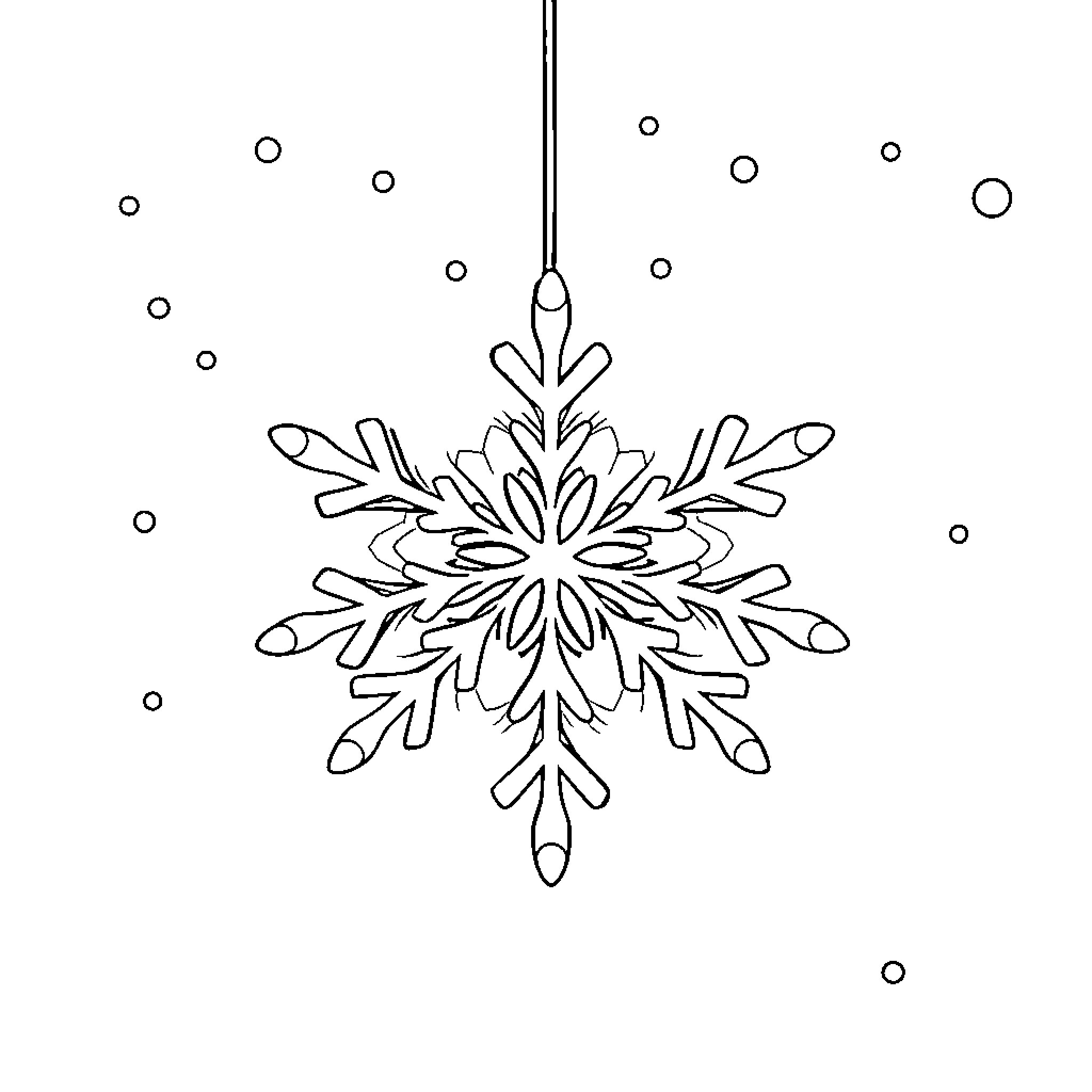 Snowflake ornament hanging in the winter Coloring Page (free black-and-white line drawing printable PDF for all, from beginners to advanced learners, including children, teens, adults, and seniors)
