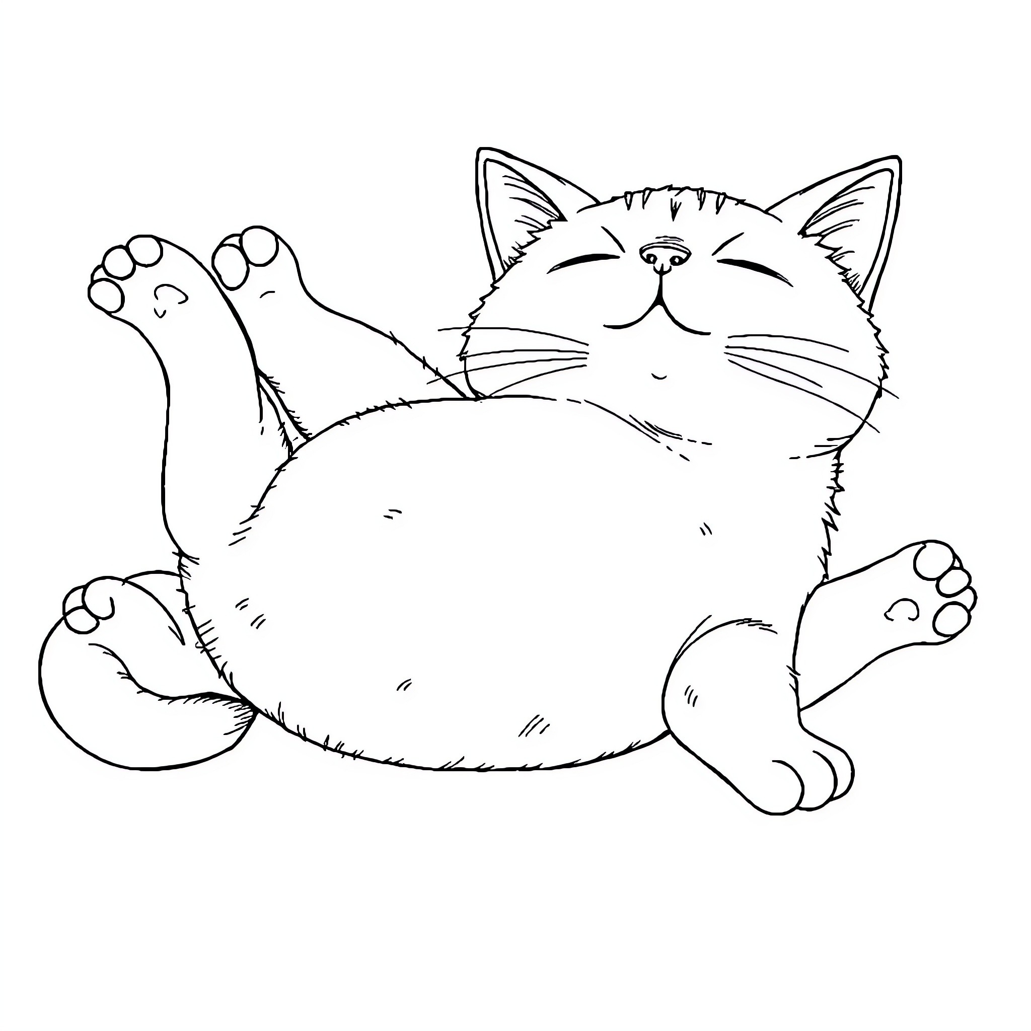 Cat relaxing contentedly Coloring Page (free black-and-white line drawing printable PDF for all, from beginners to advanced learners, including children, teens, adults, and seniors)