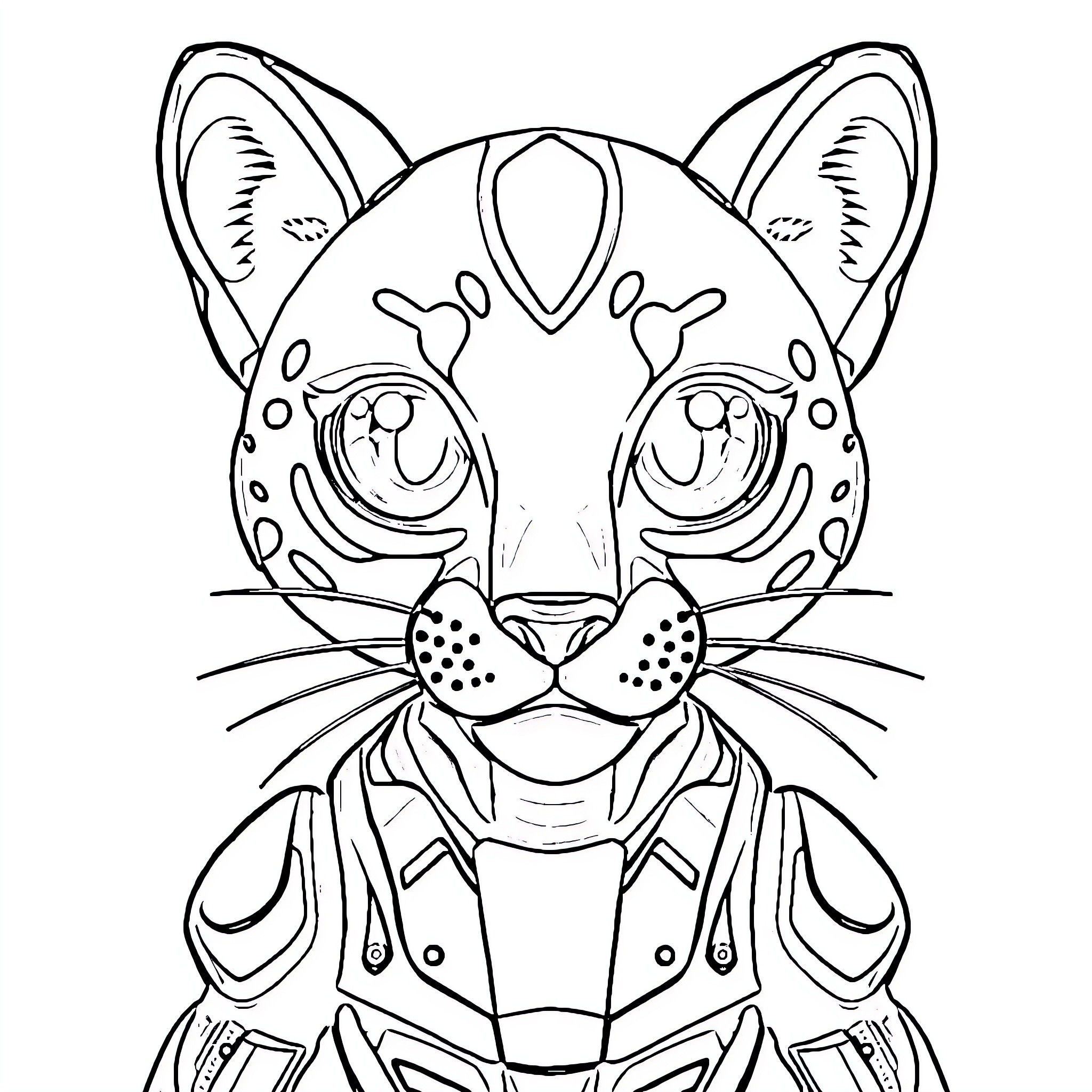 Cougar with detailed tribal patterns Coloring Page (free black-and-white line drawing printable PDF for all, from beginners to advanced learners, including children, teens, adults, and seniors)