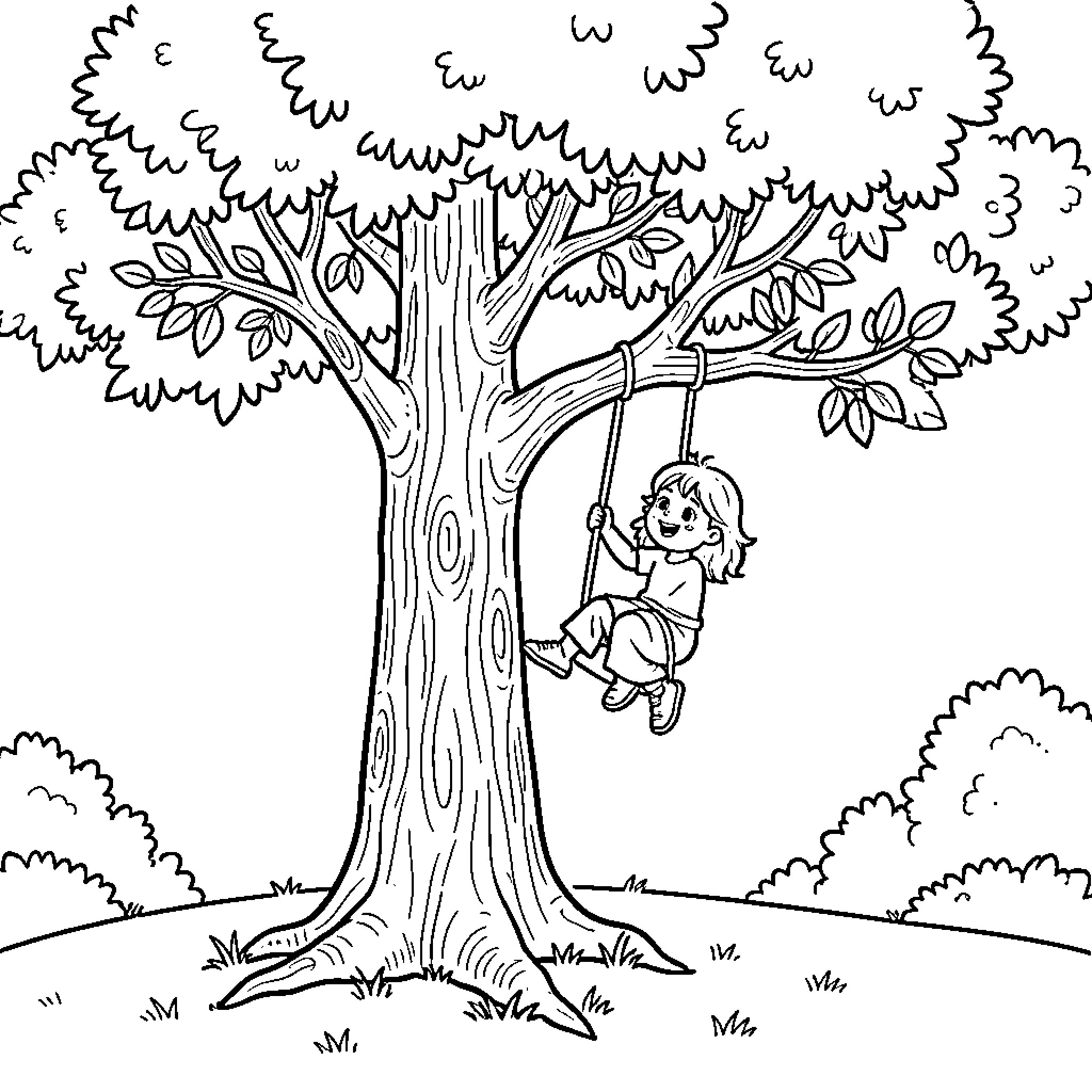 Monkey swinging on a tree branch Coloring Page (free black-and-white line drawing printable PDF for all, from beginners to advanced learners, including children, teens, adults, and seniors)