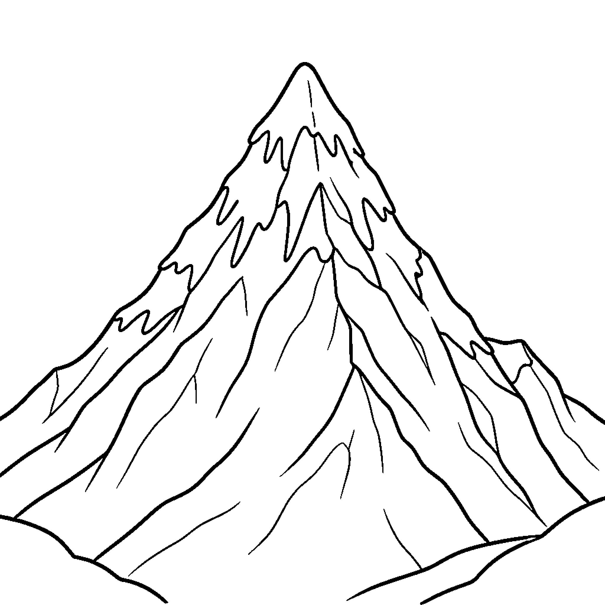 Mountain with rugged peaks and slopes Coloring Page (free black-and-white line drawing printable PDF for all, from beginners to advanced learners, including children, teens, adults, and seniors)