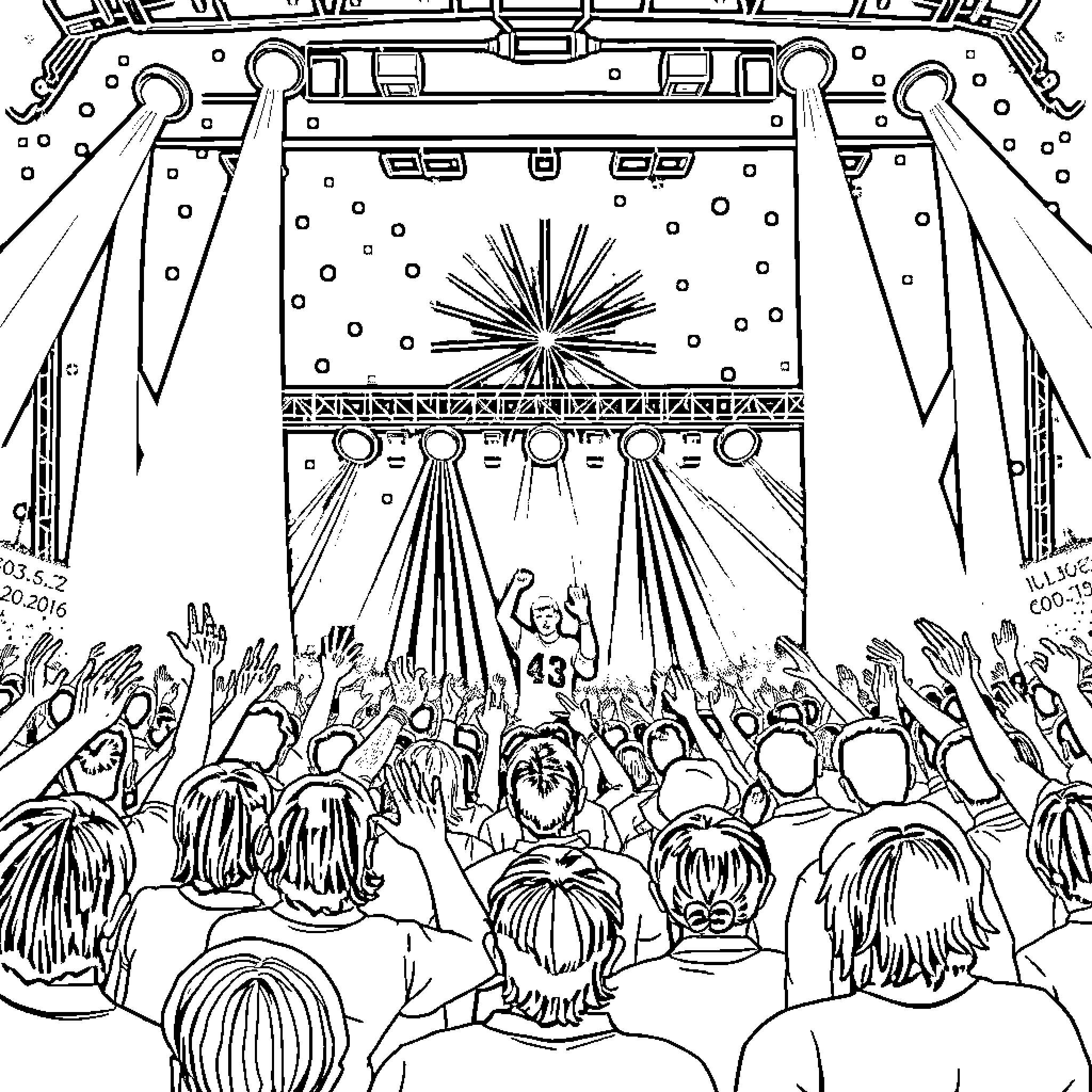 Laufey's Radiant Celebration in the Crowd Coloring Page (free black-and-white line drawing printable PDF for all, from beginners to advanced learners, including children, teens, adults, and seniors)