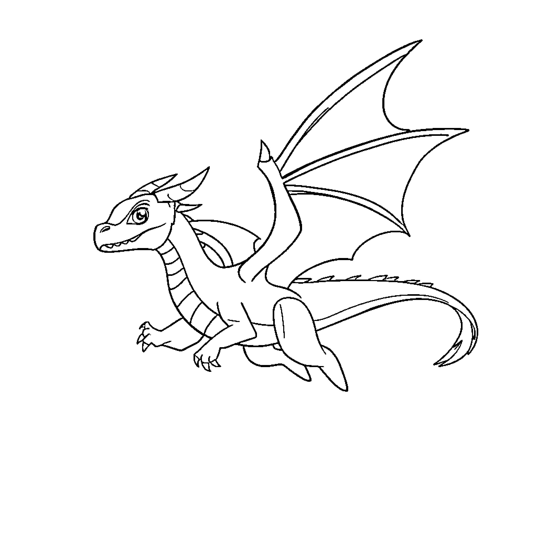 Dragon hatchling taking flight Coloring Page (free black-and-white line drawing printable PDF for all, from beginners to advanced learners, including children, teens, adults, and seniors)