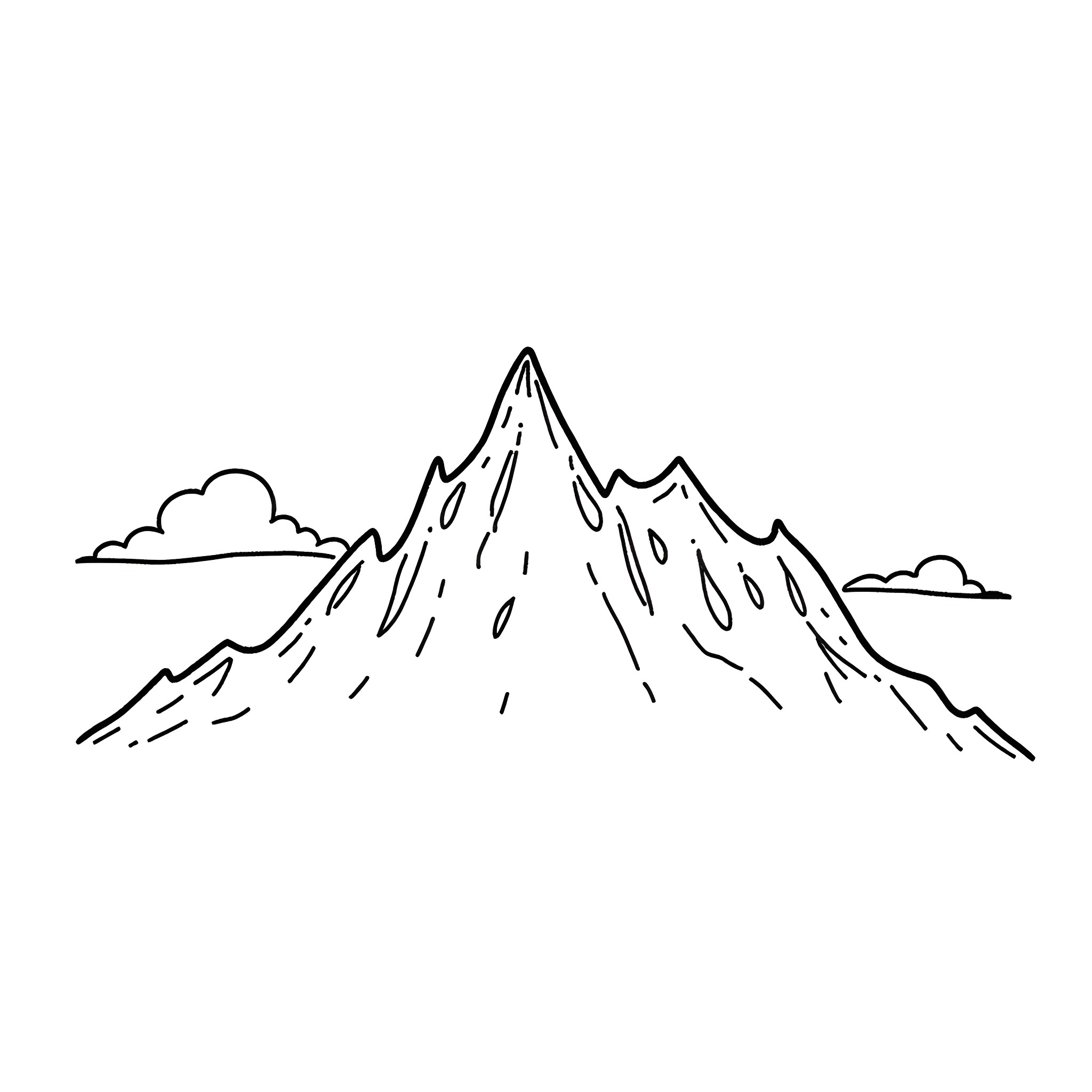 Mountain landscape with clouds Coloring Page (free black-and-white line drawing printable PDF for all, from beginners to advanced learners, including children, teens, adults, and seniors)