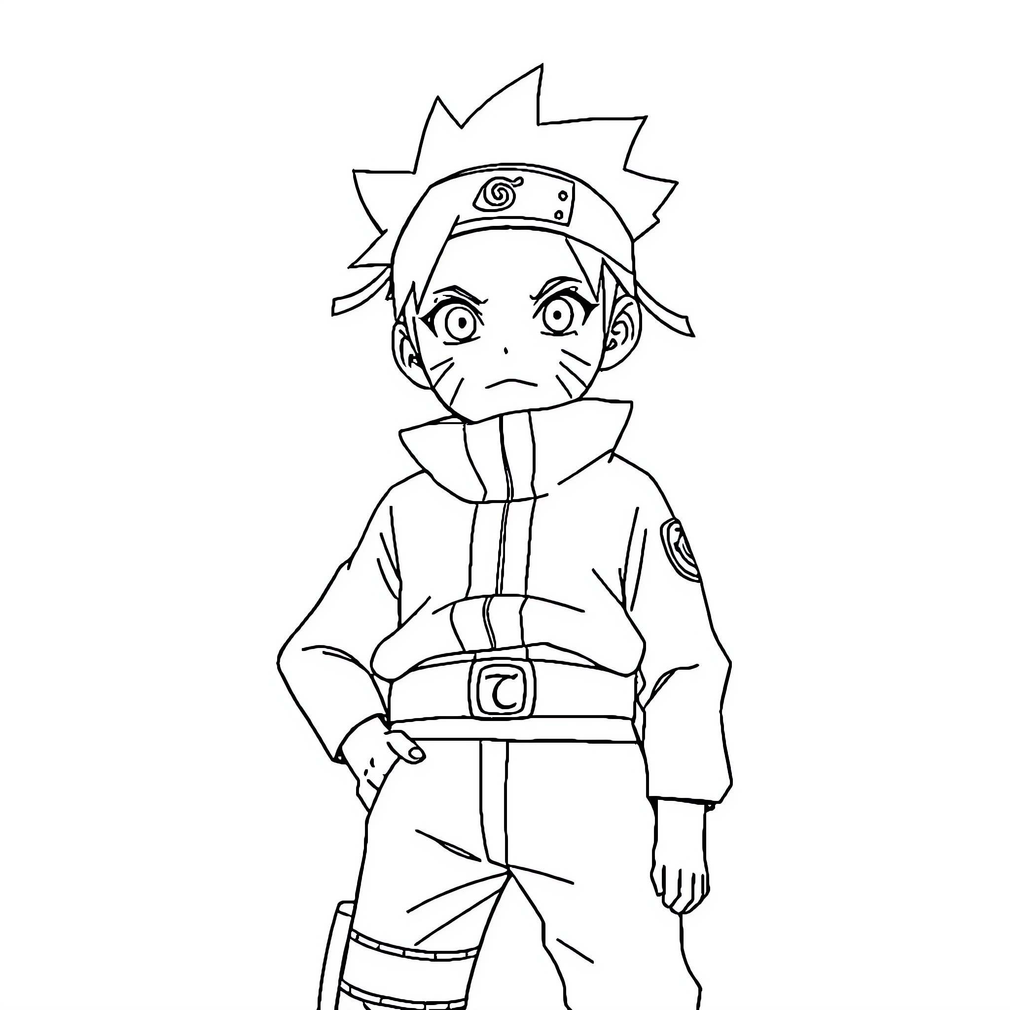 Naruto character in action pose Coloring Page (free black-and-white line drawing printable PDF for all, from beginners to advanced learners, including children, teens, adults, and seniors)
