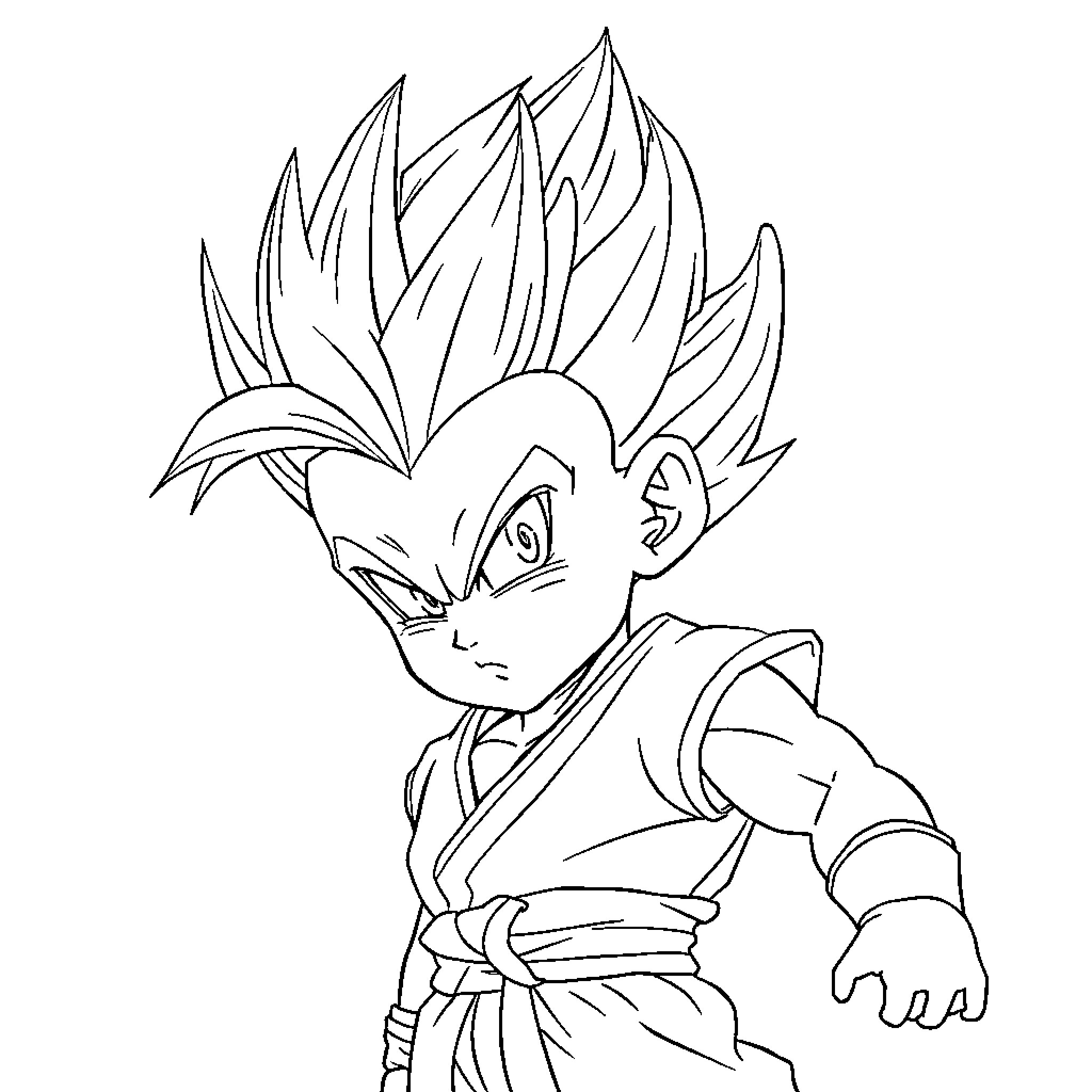 Vegeta's Fierce Warrior Pose Coloring Page (free black-and-white line drawing printable PDF for all, from beginners to advanced learners, including children, teens, adults, and seniors)