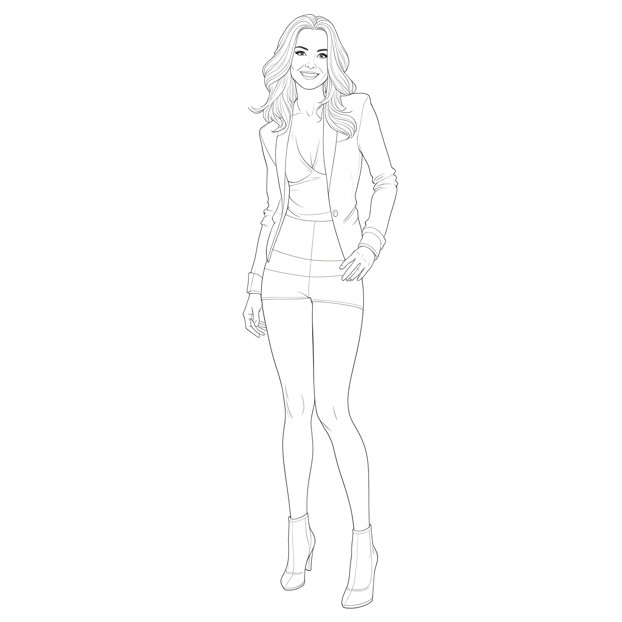 Dannii Minogue posing in stylish outfit Coloring Page (free black-and-white line drawing printable PDF for all, from beginners to advanced learners, including children, teens, adults, and seniors)