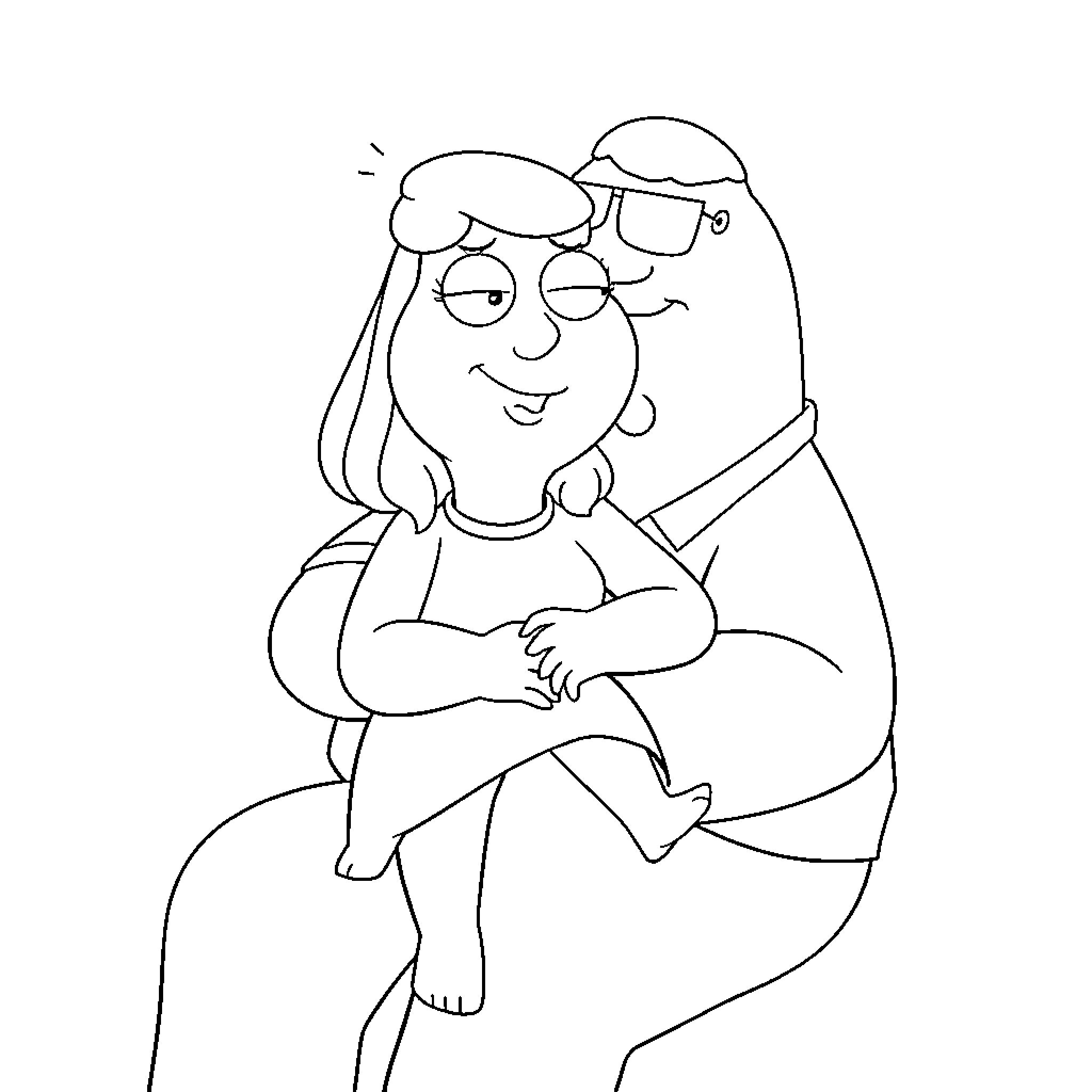 Meg Griffin sitting in a thoughtful pose Coloring Page (free black-and-white line drawing printable PDF for all, from beginners to advanced learners, including children, teens, adults, and seniors)