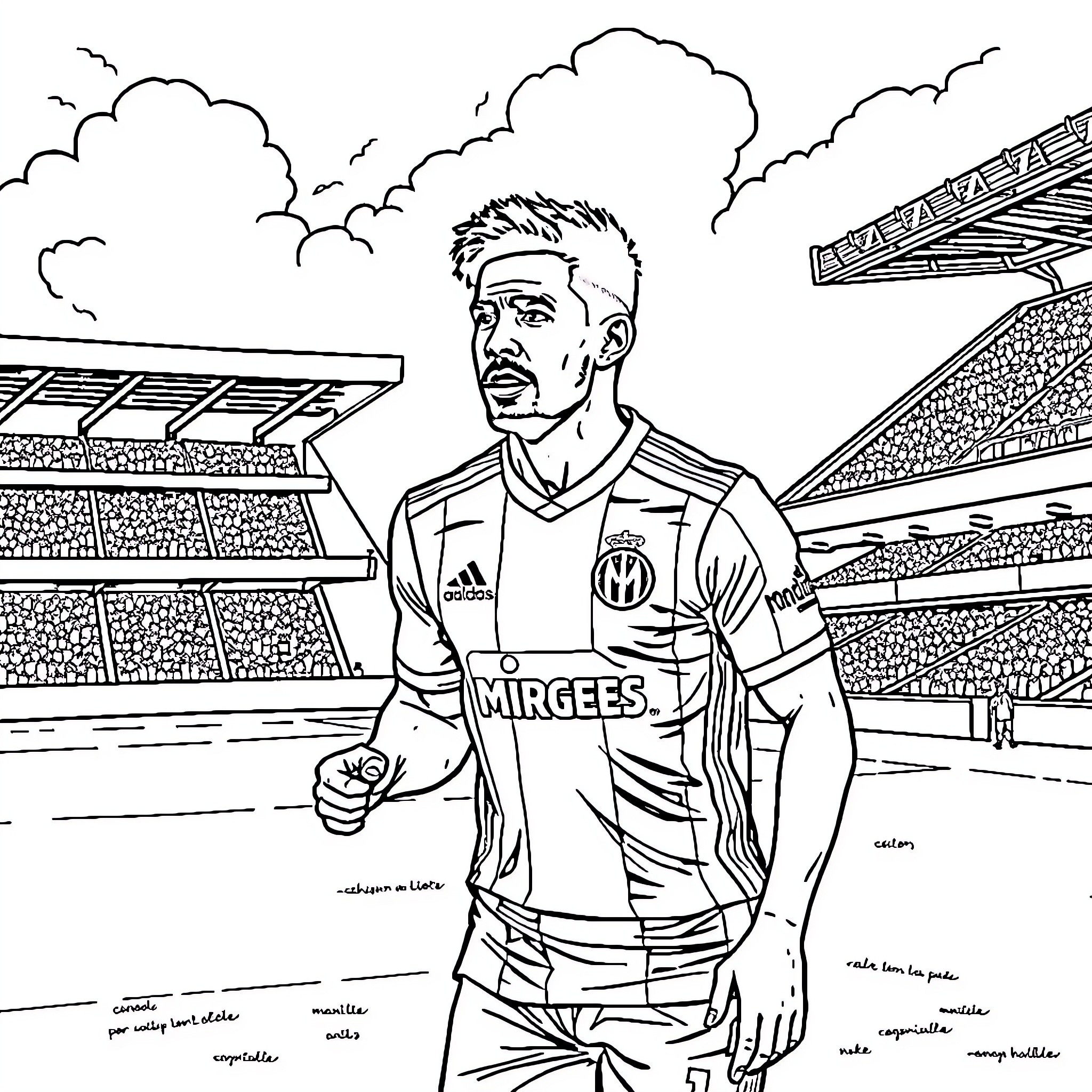 Joueur posant sur le terrain de jeu Coloring Page (free black-and-white line drawing printable PDF for all, from beginners to advanced learners, including children, teens, adults, and seniors)