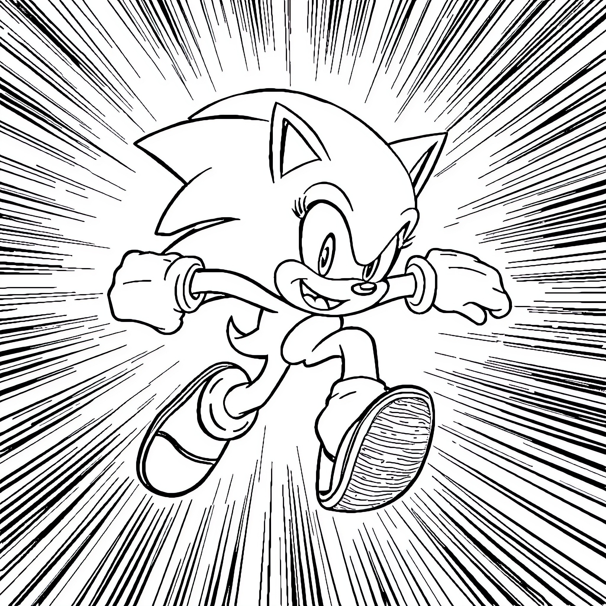 Sonic the Hedgehog dashing at high speed Coloring Page (free black-and-white line drawing printable PDF for all, from beginners to advanced learners, including children, teens, adults, and seniors)