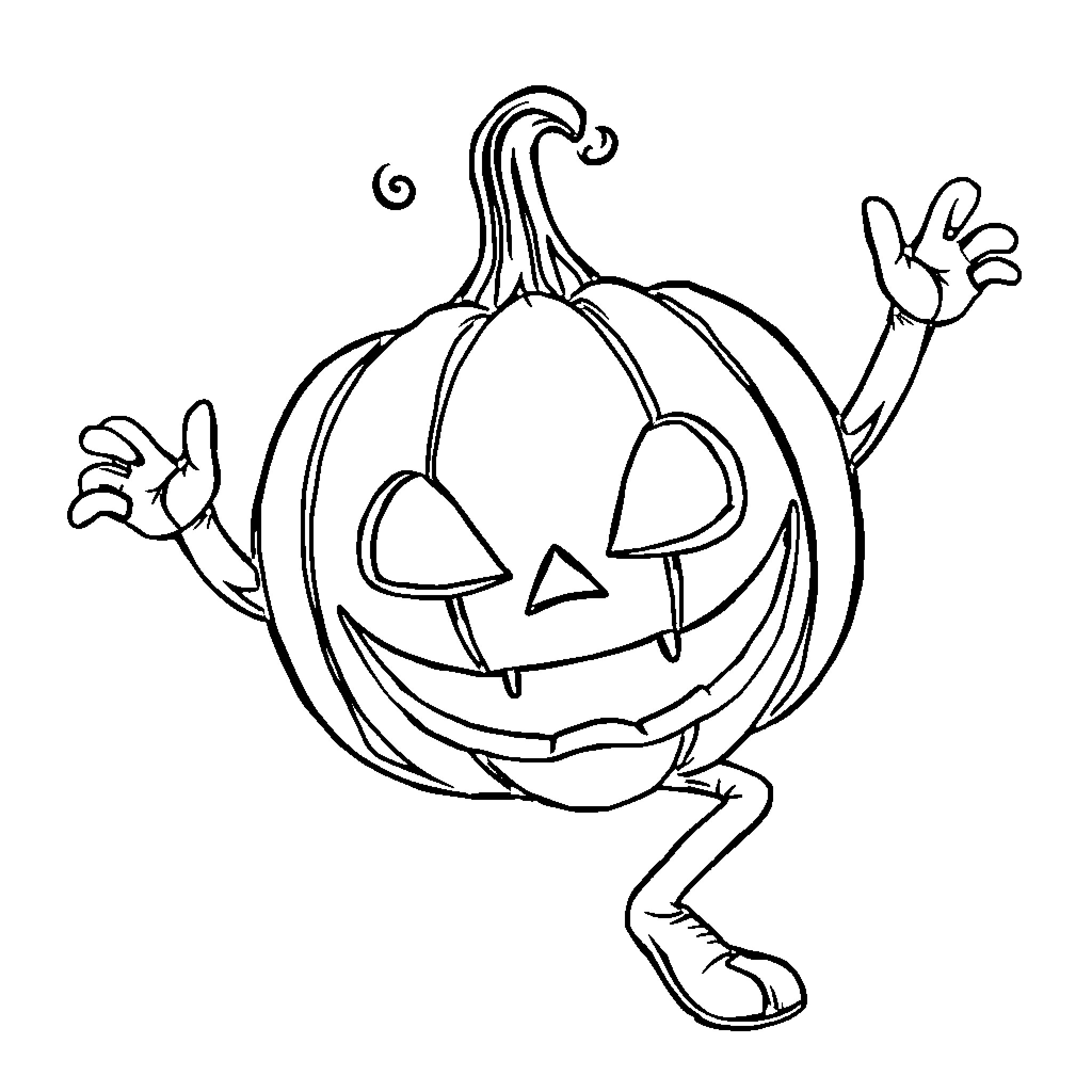 Jackolantern dancing with glee Coloring Page (free black-and-white line drawing printable PDF for all, from beginners to advanced learners, including children, teens, adults, and seniors)