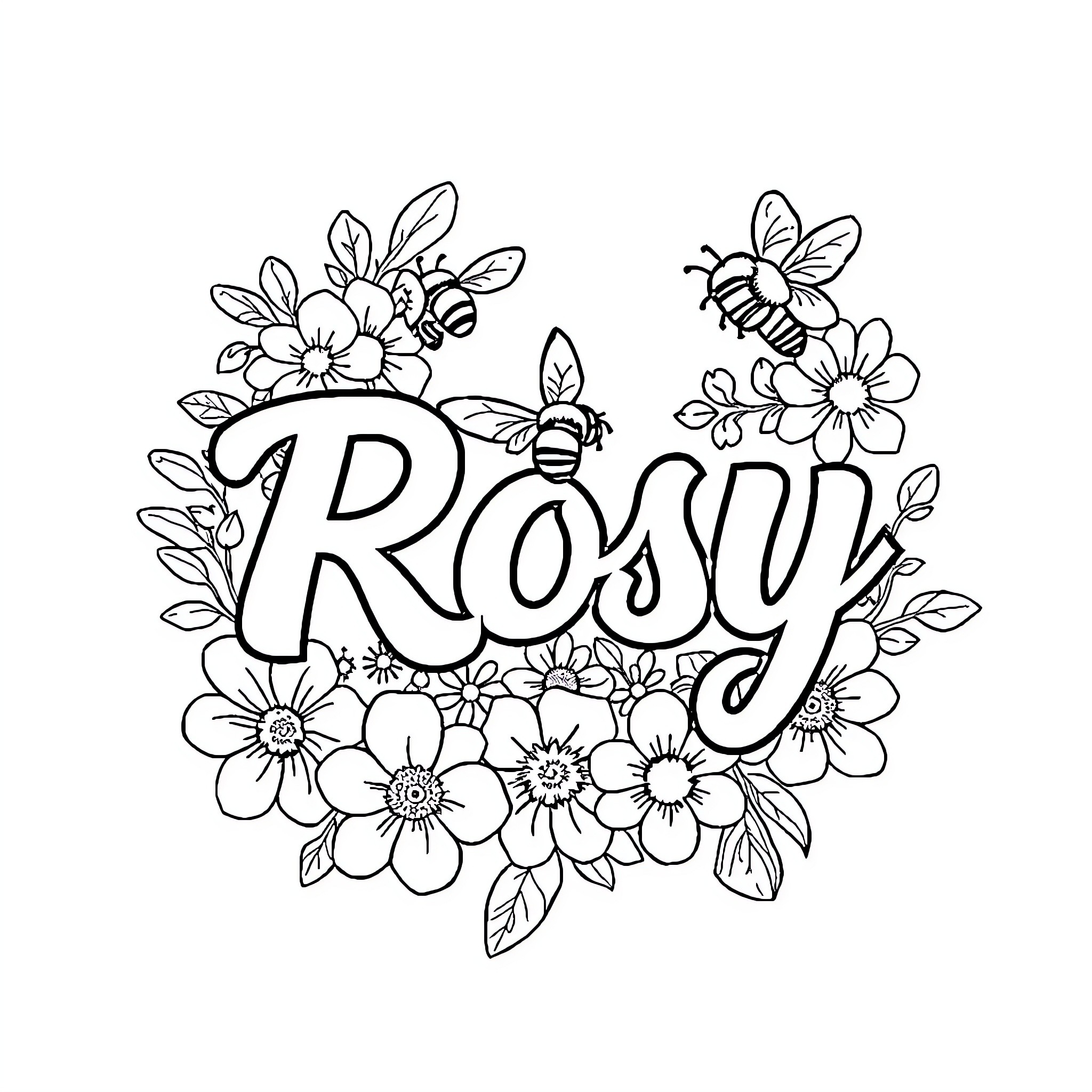 Logo with floral design and bees Coloring Page (free black-and-white line drawing printable PDF for all, from beginners to advanced learners, including children, teens, adults, and seniors)