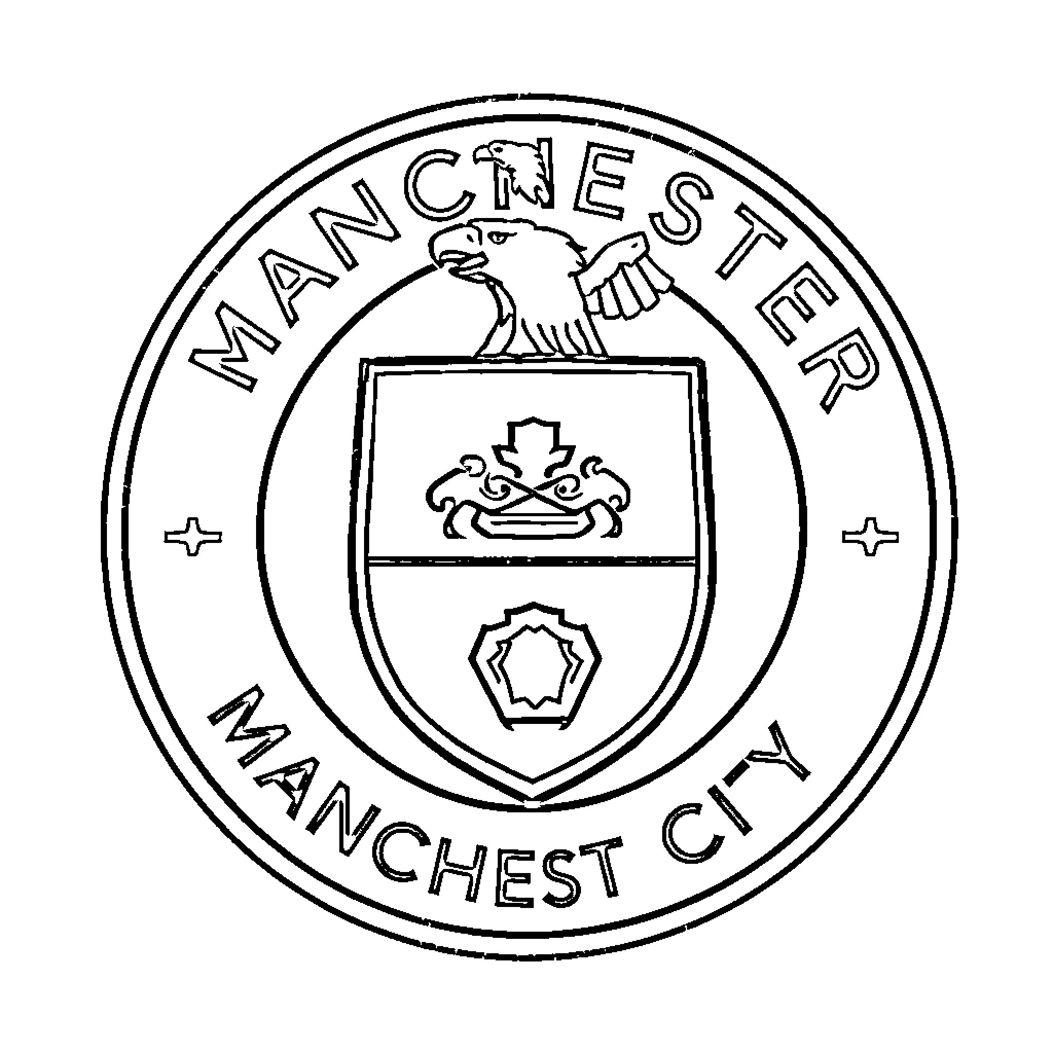 Manchester City football club crest Coloring Page (free black-and-white line drawing printable PDF for all, from beginners to advanced learners, including children, teens, adults, and seniors)