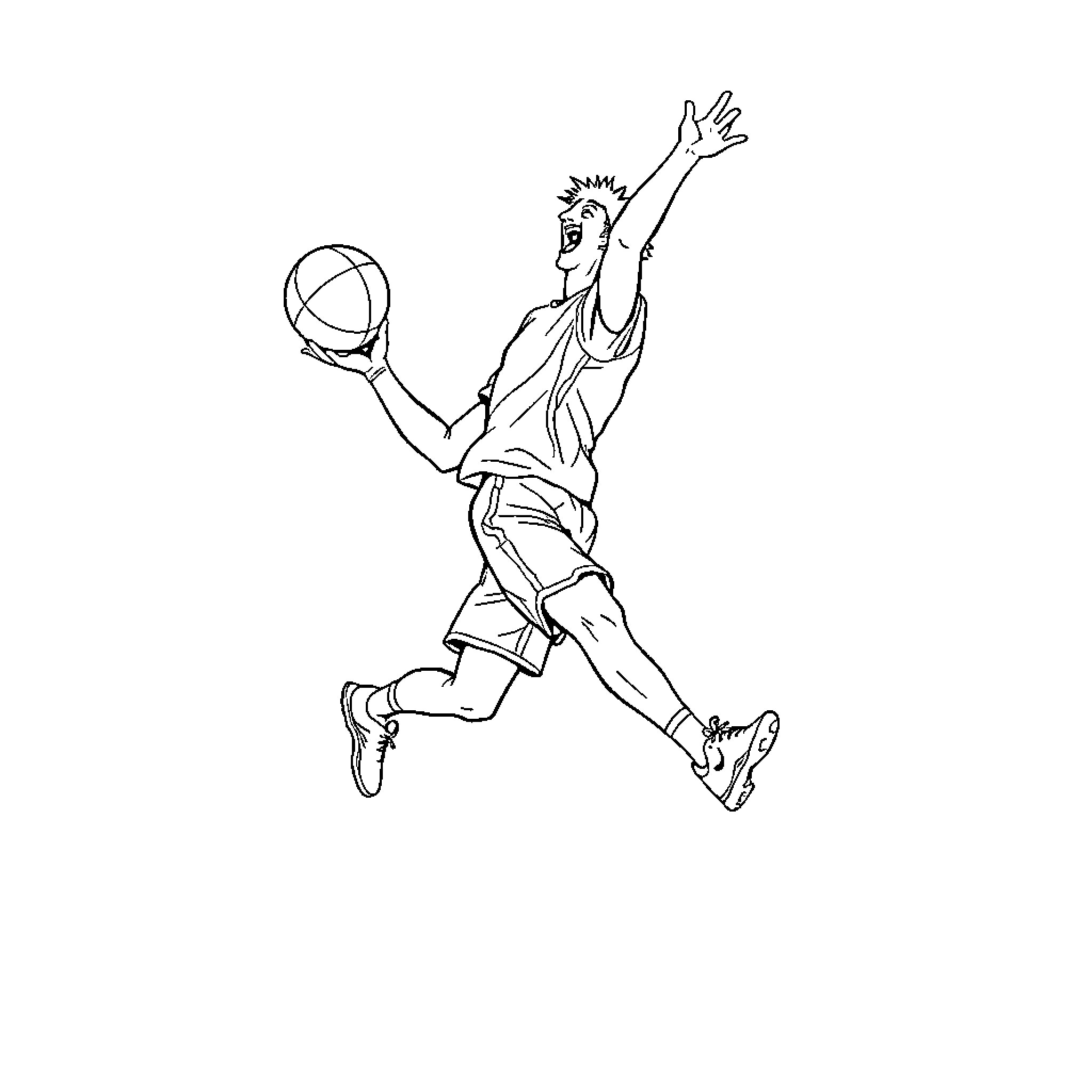 Handball Player Jumping High for Ball Coloring Page (free black-and-white line drawing printable PDF for all, from beginners to advanced learners, including children, teens, adults, and seniors)