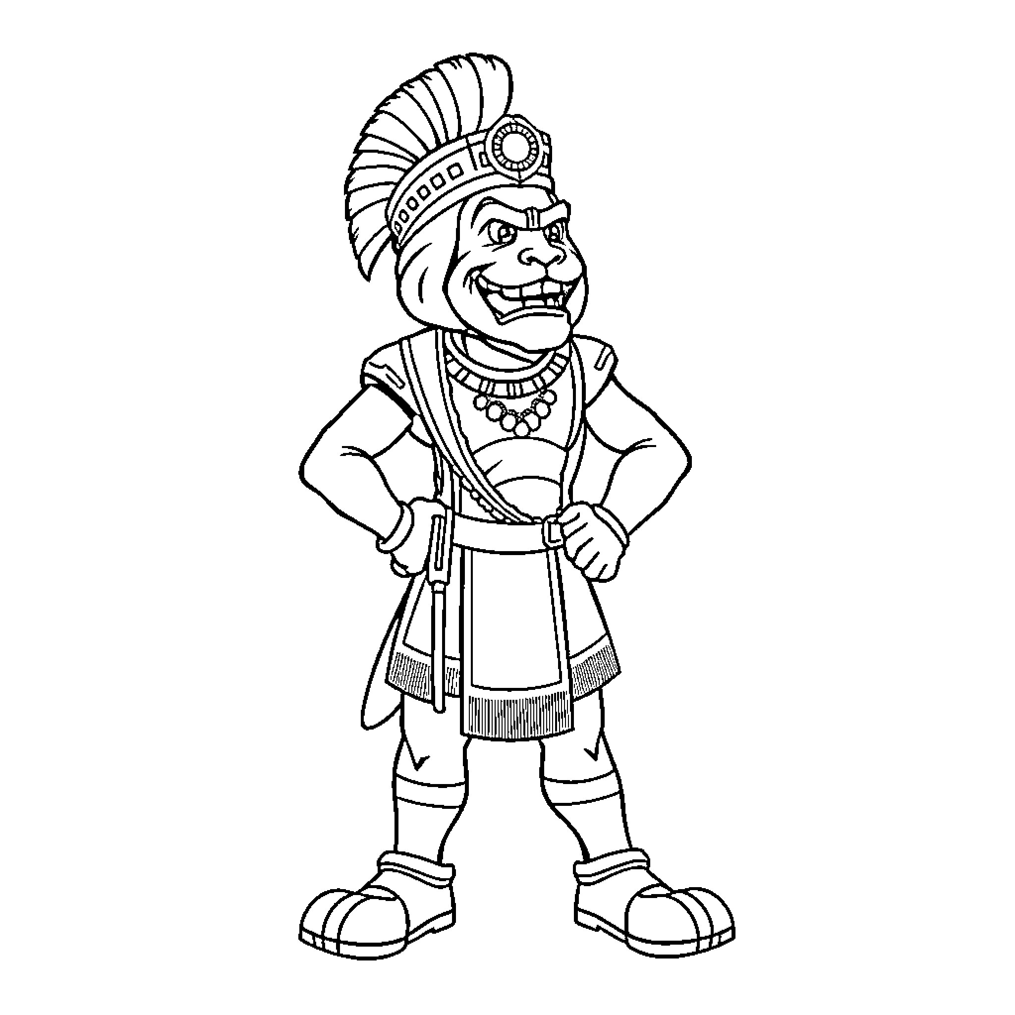 Seminole Warrior in Traditional Attire Coloring Page (free black-and-white line drawing printable PDF for all, from beginners to advanced learners, including children, teens, adults, and seniors)