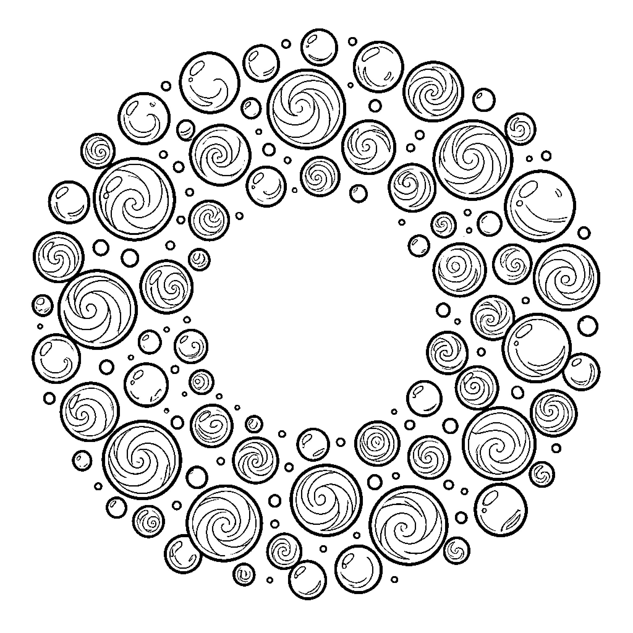 Fish swimming in a whimsical, swirling pattern Coloring Page (free black-and-white line drawing printable PDF for all, from beginners to advanced learners, including children, teens, adults, and seniors)