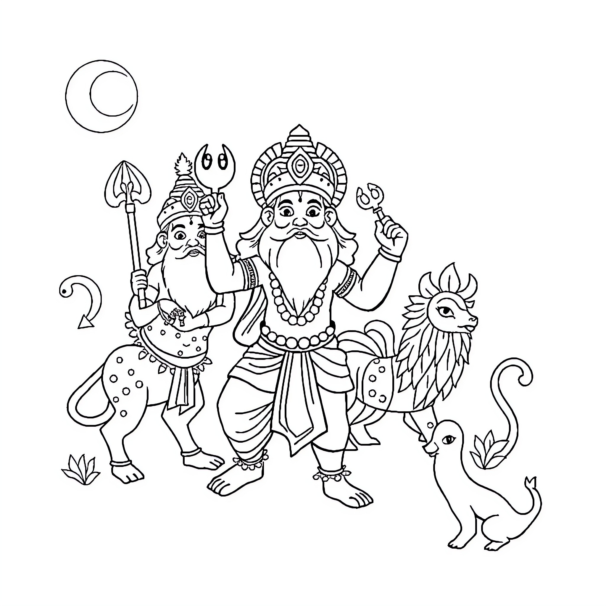 Mythology of Deities and Mythical Creatures Coloring Page (free black-and-white line drawing printable PDF for all, from beginners to advanced learners, including children, teens, adults, and seniors)
