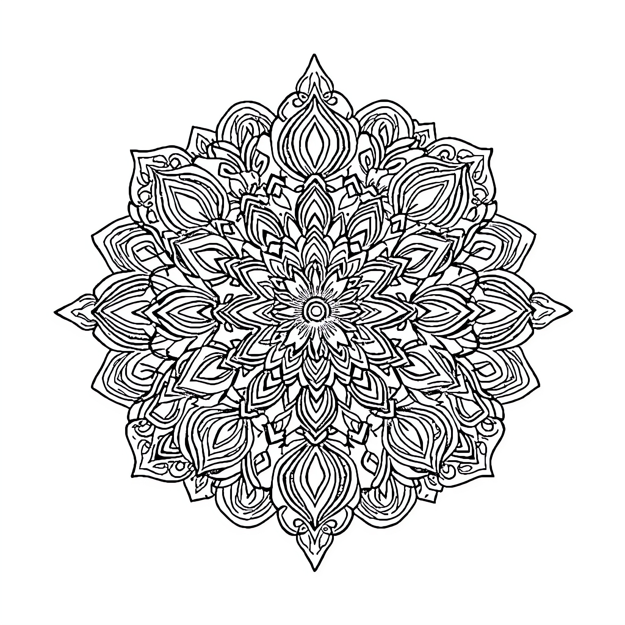 Zentangle-inspired intricate floral pattern Coloring Page (free black-and-white line drawing printable PDF for all, from beginners to advanced learners, including children, teens, adults, and seniors)