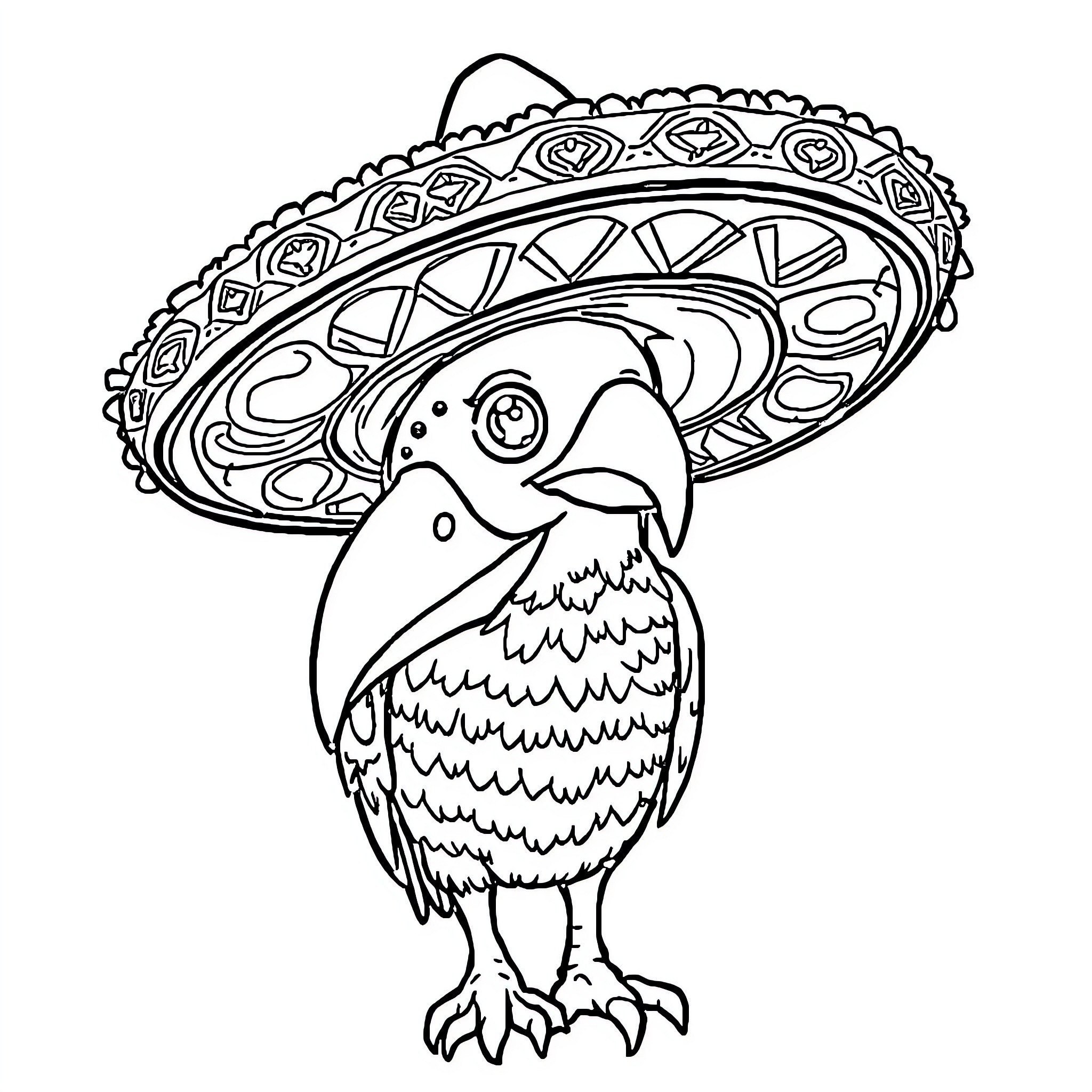 Carrot in a decorative hat Coloring Page (free black-and-white line drawing printable PDF for all, from beginners to advanced learners, including children, teens, adults, and seniors)