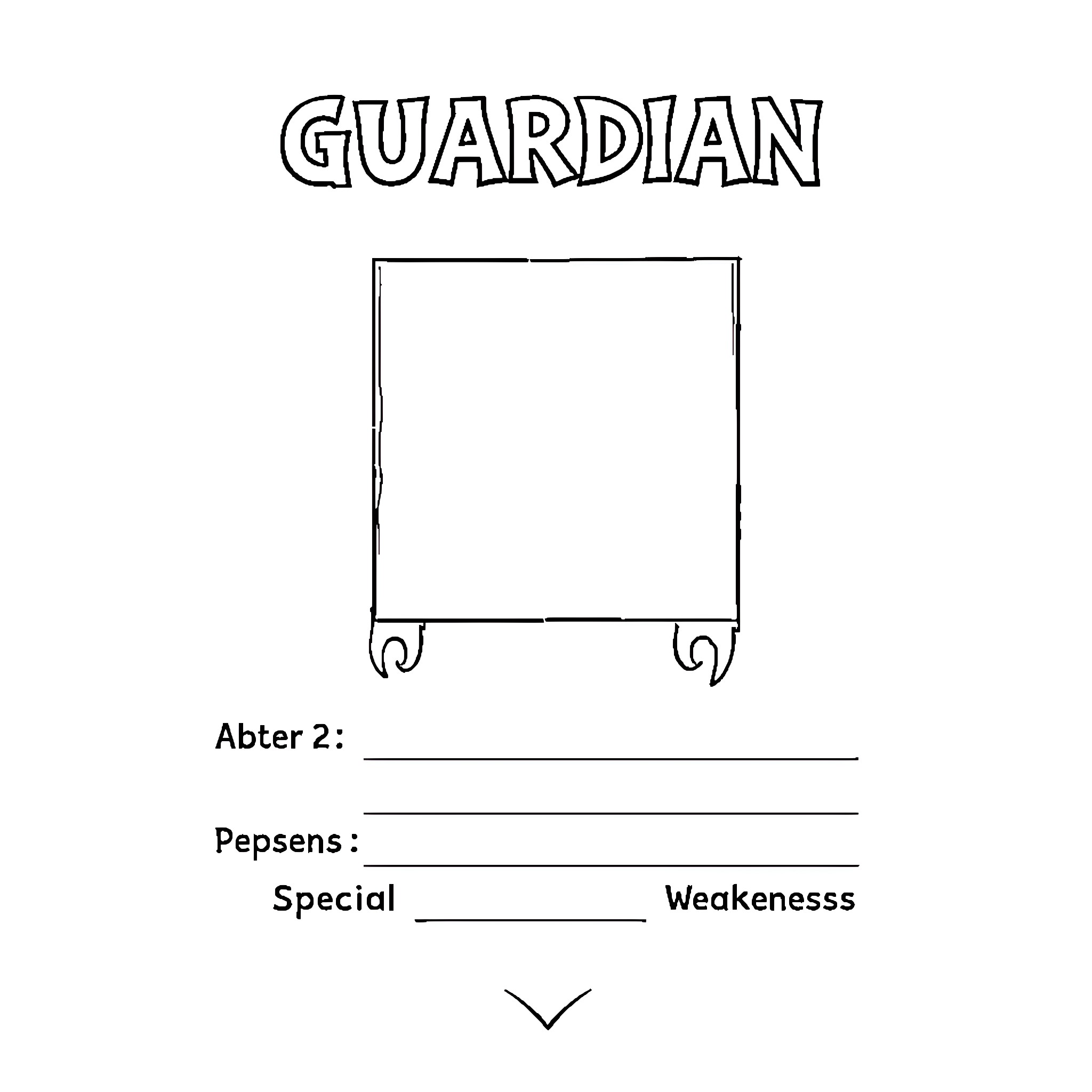 Game Character Guardian with Customizable Attributes Coloring Page (free black-and-white line drawing printable PDF for all, from beginners to advanced learners, including children, teens, adults, and seniors)
